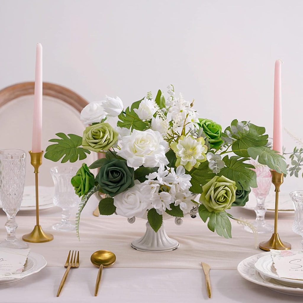 YYHUAWU Artificial Flowers Combo Box Set Forest Green Color Foam Fake Roses with Stems for DIY Wedding Bouquets Centerpieces Baby Shower Party Home Decorations