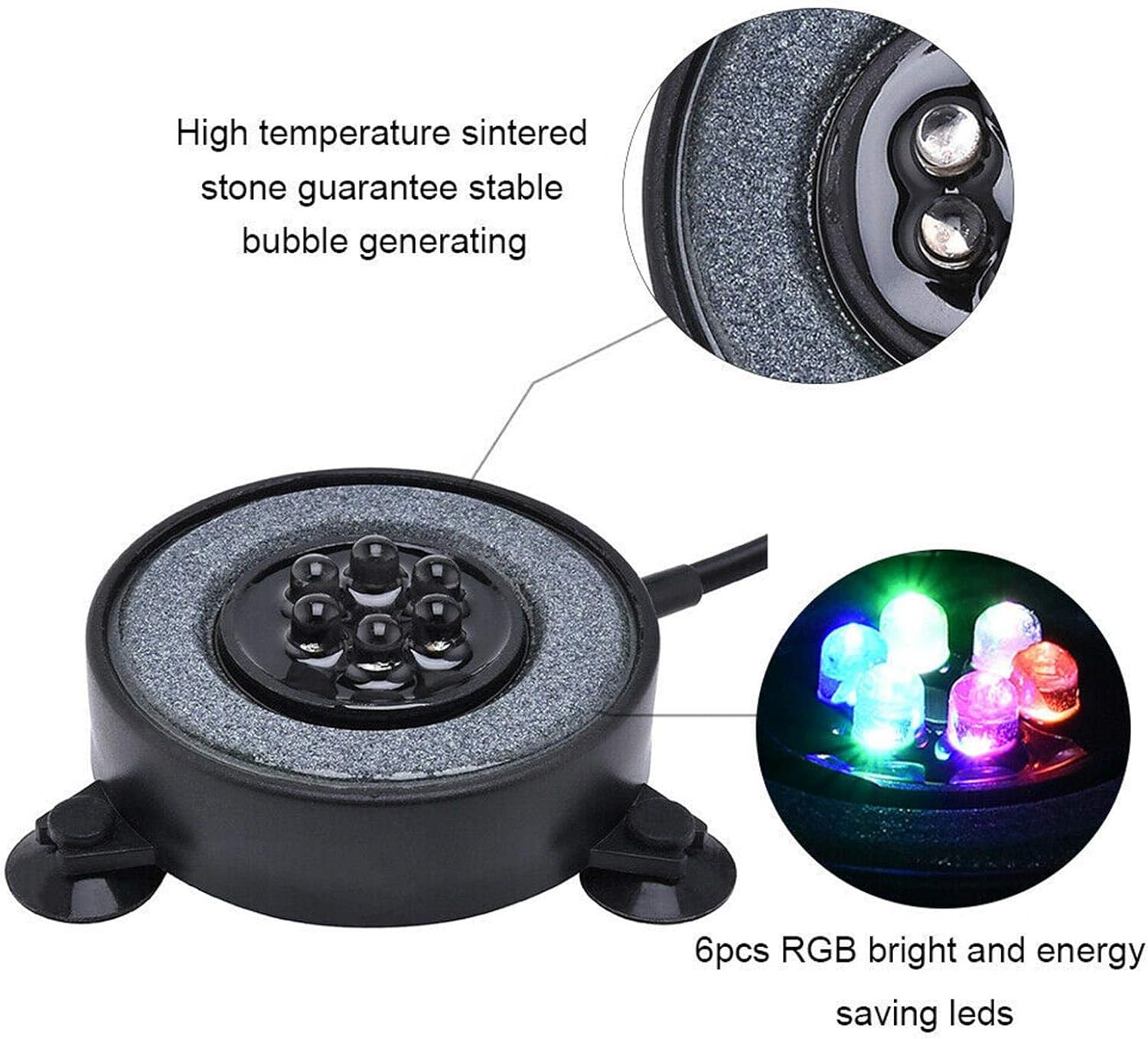 Aquarium Bubble Light Fish Tank Bubbler Lamp with 6 LEDs, Volcanic Stone Landscaping and Trachea, Aquarium Decoration Kit