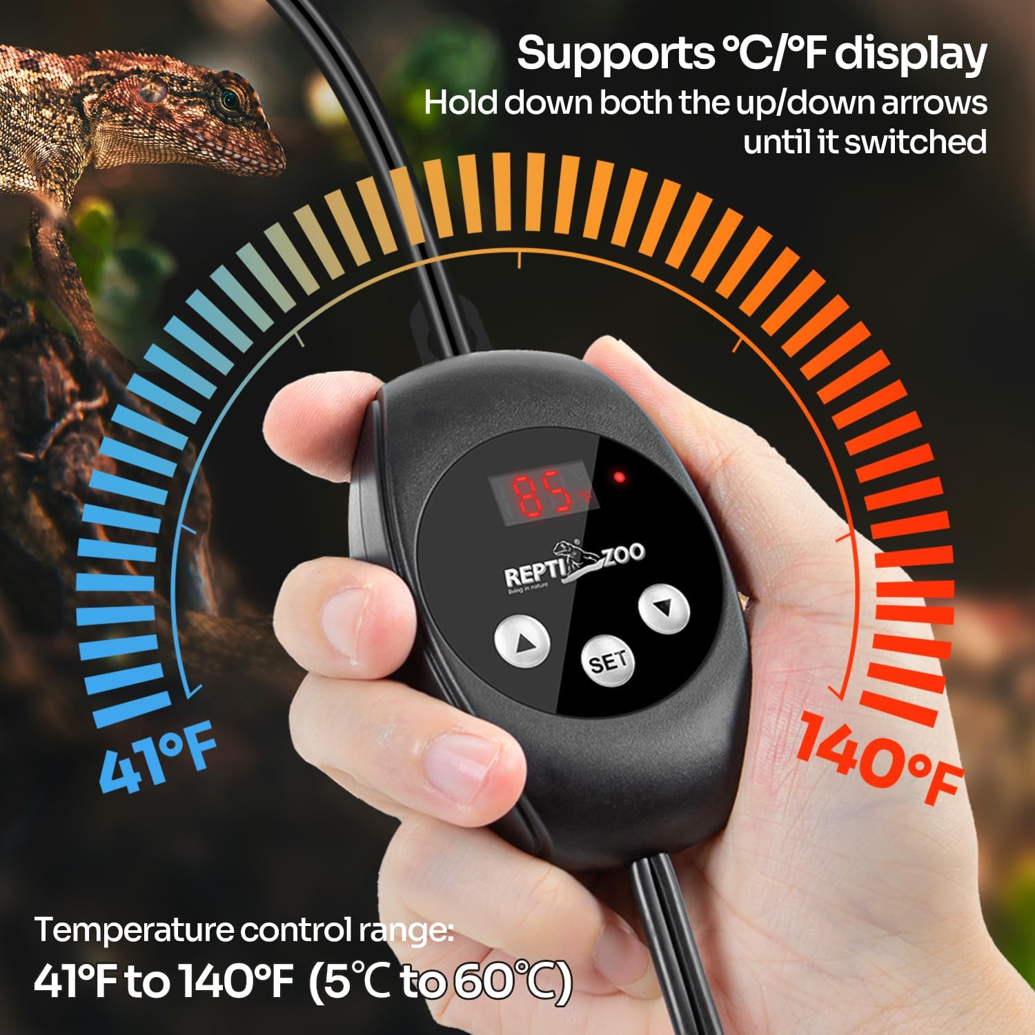 REPTI ZOO Reptile Light Fixture Dimming Thermostat Combo Pack, 5.5 Inch Deep Dome Lamp Fixture Max 100W, PID Reptile Thermostat Temperature Controller for Reptile Heat Lamp Bulb