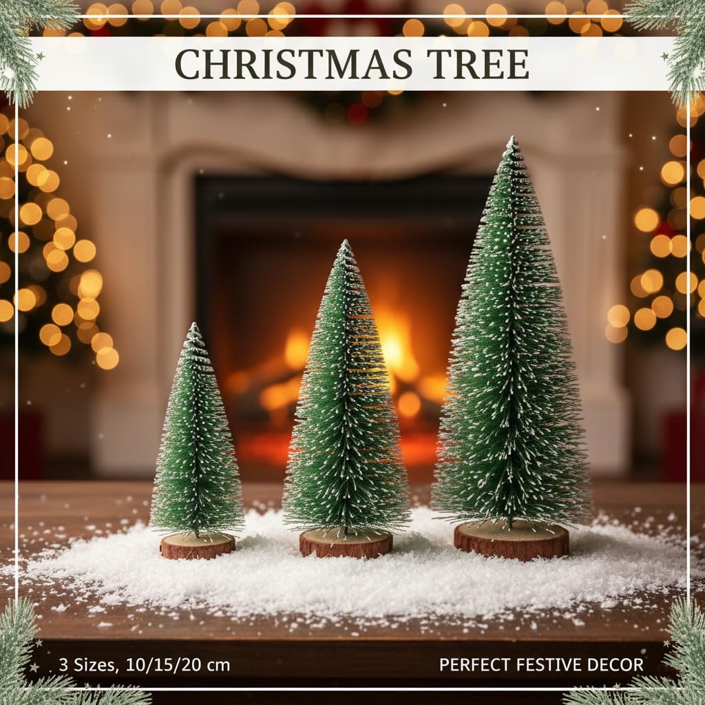 Small Christmas Tree, Artificial Mini Christmas Tree, Small Pine Tree on Wooden Base. Suitable for Christmas Holiday Party Table Decorations,3-Pack