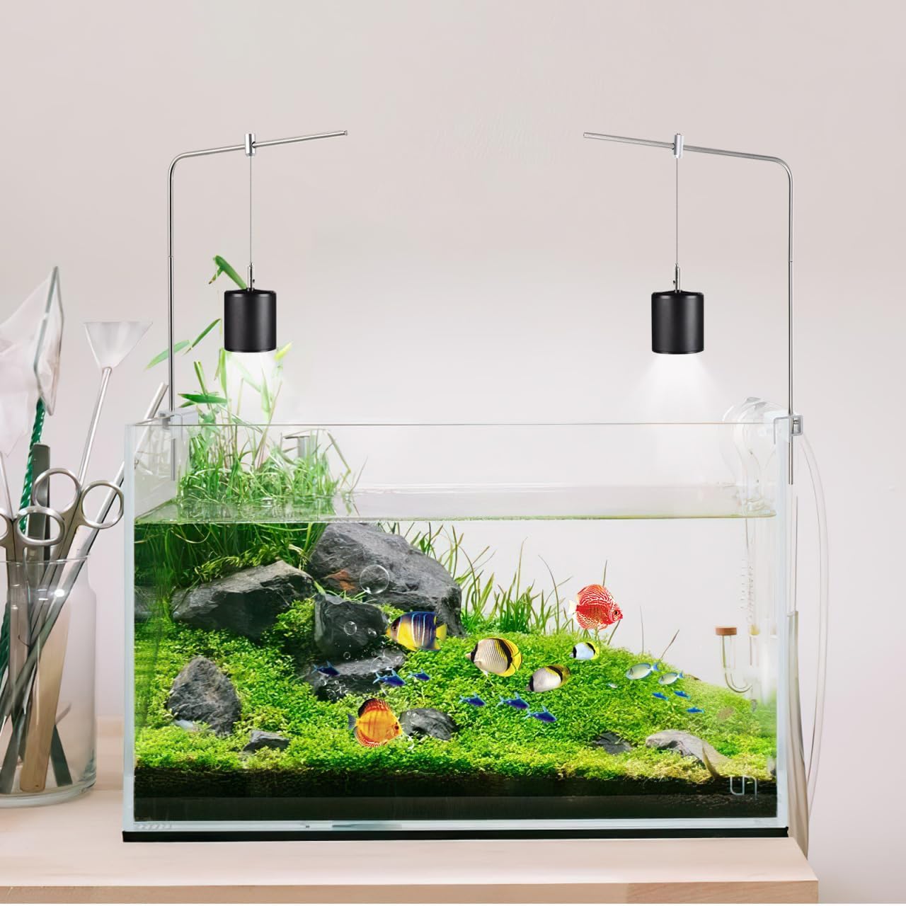 iplusmile Fish Tank Light Stand Kit, Aquarium Lighting Holder, Fish Tank Accessory, Adjustable Fish Tank Light Rack, for Aquatic High LED Light Lamp Light Hanging Bracket Rimless Tank