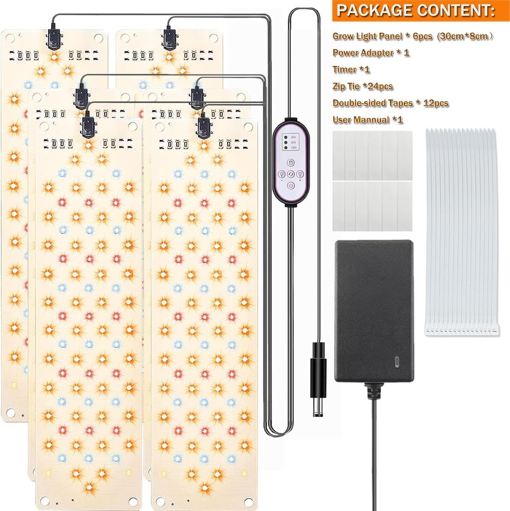 Grow Light,Ultra-Thin Panel Grow Lights for Indoor Plants,474LEDs Full Spectrum Grow Lights for Under Cabinet Plant, Grow Lamp with 4/8/12H Timer,10 Dimmable Levels for Plants Growing (6pcs)