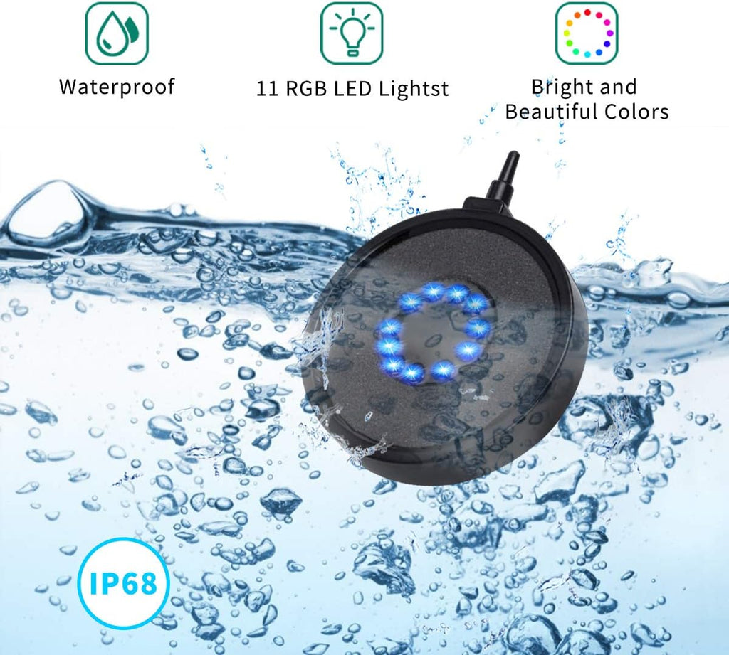 Aquarium Bubble Light LED Fish Tank Bubbler Light, Remote Controlled Aquariums Air Stone Disk Lamp with 16 Color Changing, 4 Lighting Effects for Tanks and Ponds