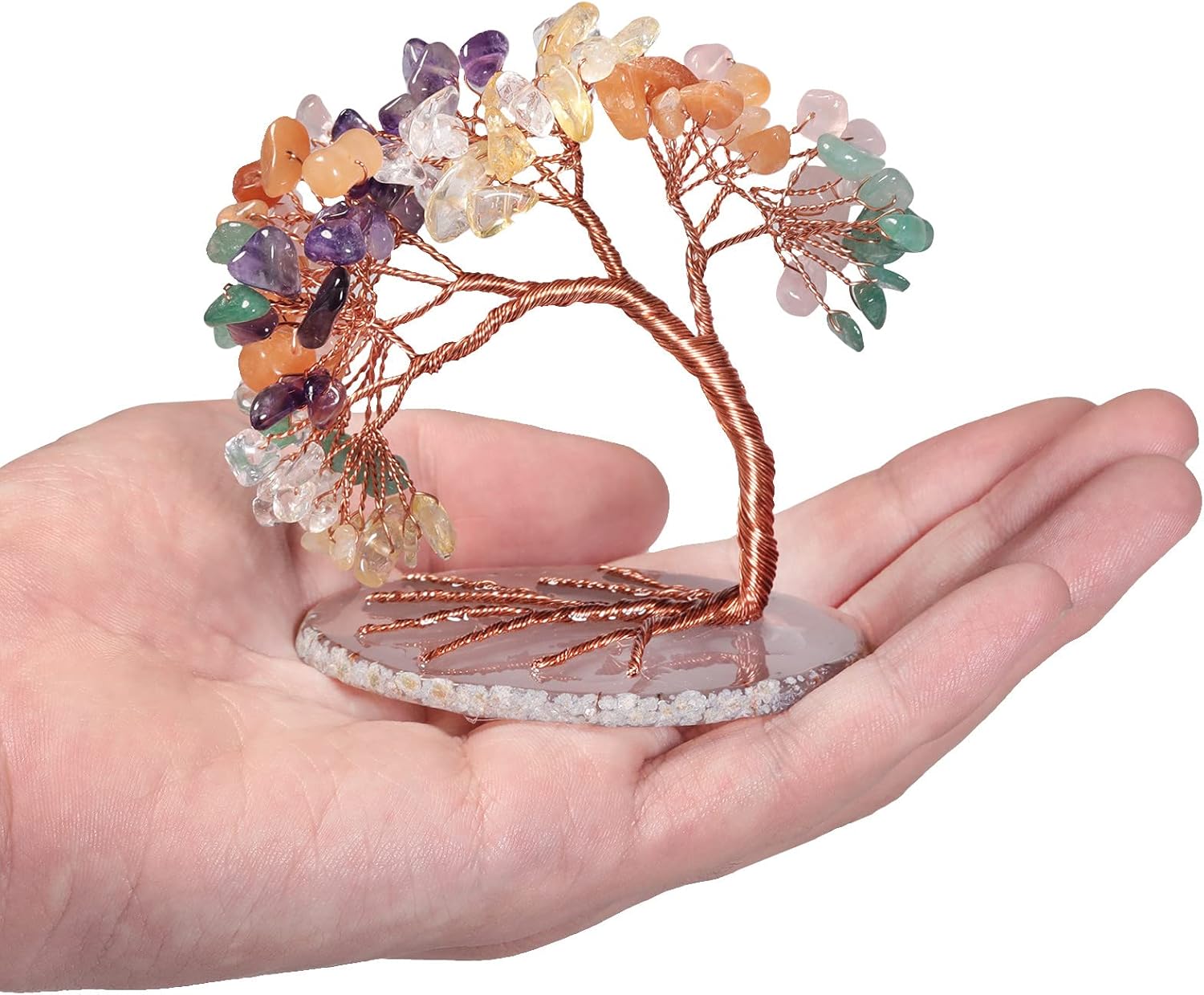 mookaitedecor Colorful Crystal Money Tree Agate Slice Base Feng Shui Bonsai Crystal Tree for Wealth Luck Desk Decor, 3-4 Inch High