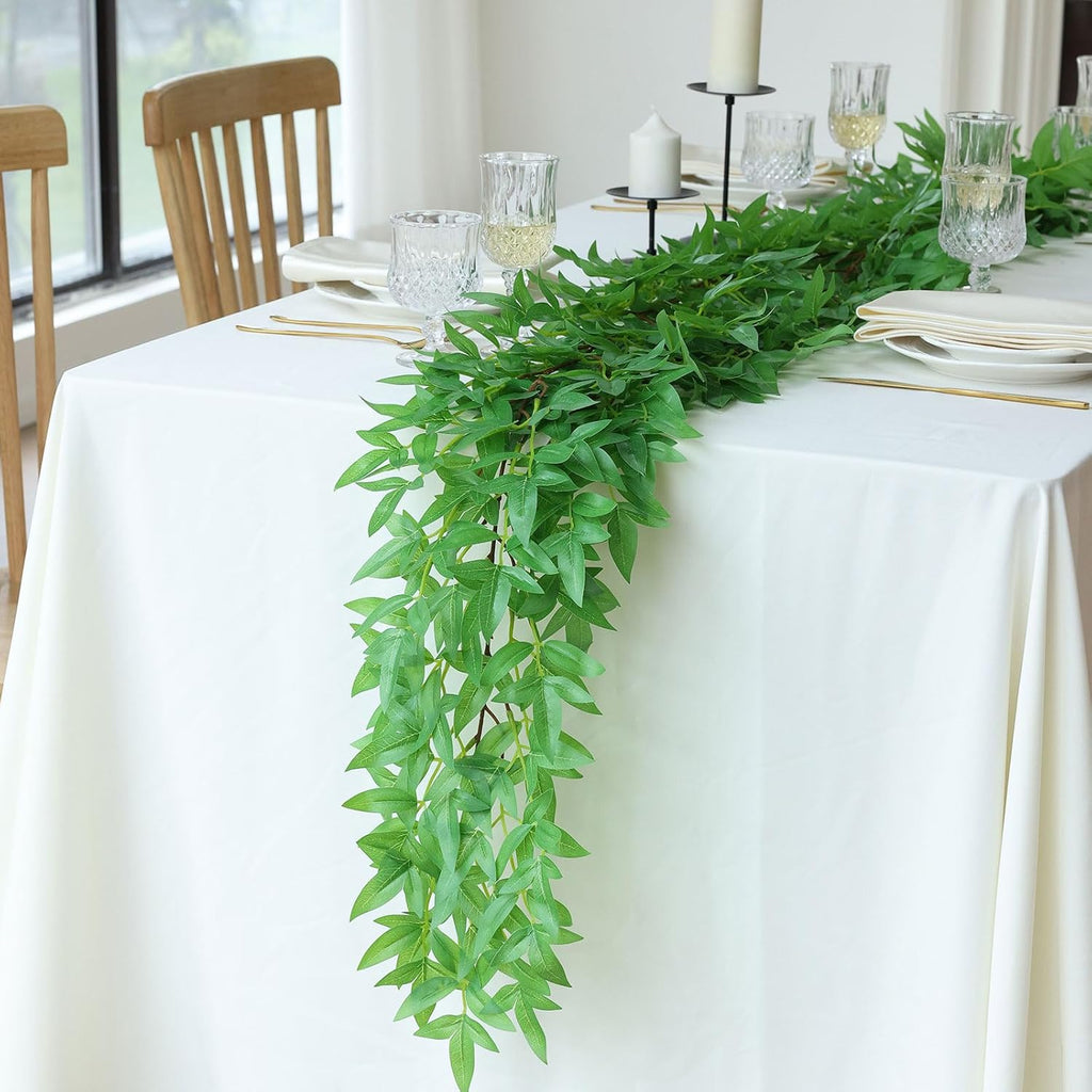 mizii 2 Strands Artificial Vines Nandina Garland 78" Fake Vine with Silk Green Leaves Faux Hanging Plants Greenery Decorations for Bedroom Table Centerpieces Wall Party Wedding Room Decor (Nandina)