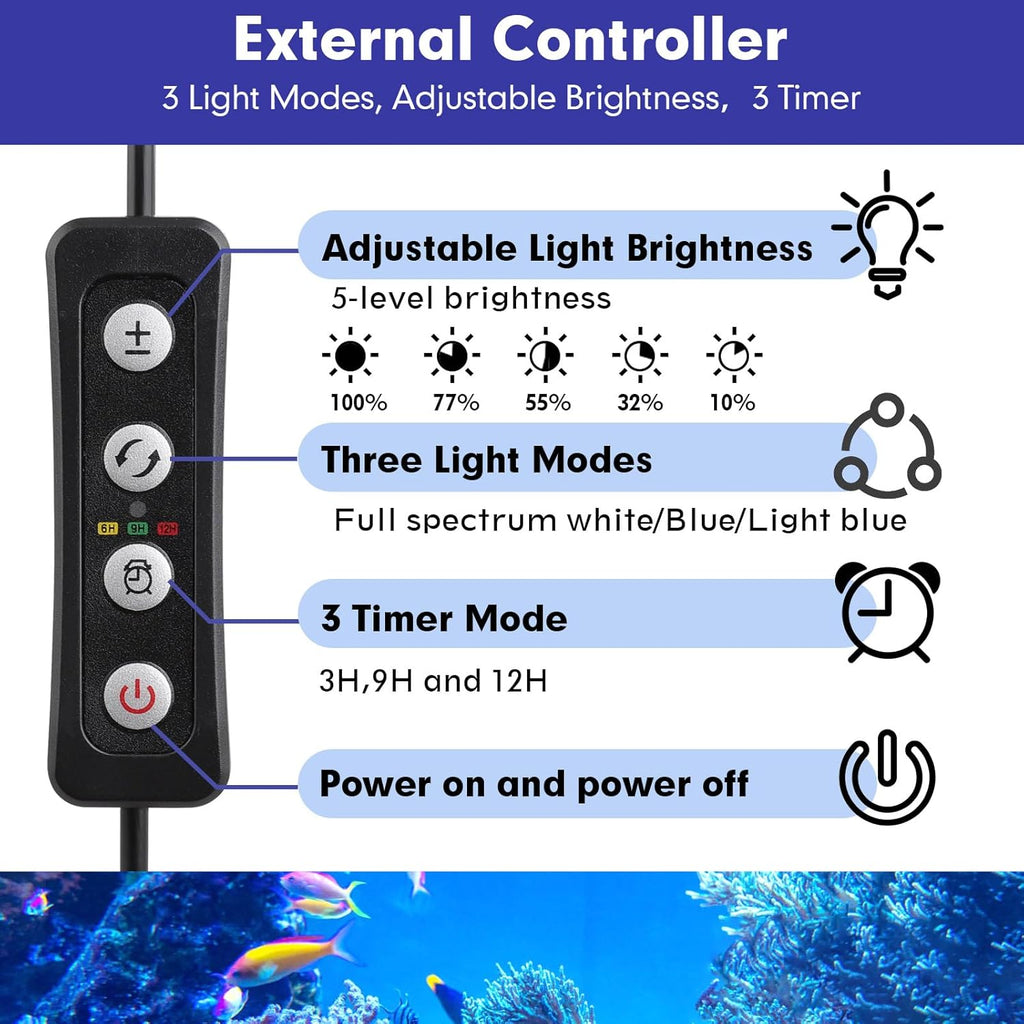 hygger 36W Saltwater Aquarium Light, Reef Light for Corals with Timer Adjustable Color and Brightness, Fish Tank Light with Controller for Marine Aquarium LED 16 to 20-Inch
