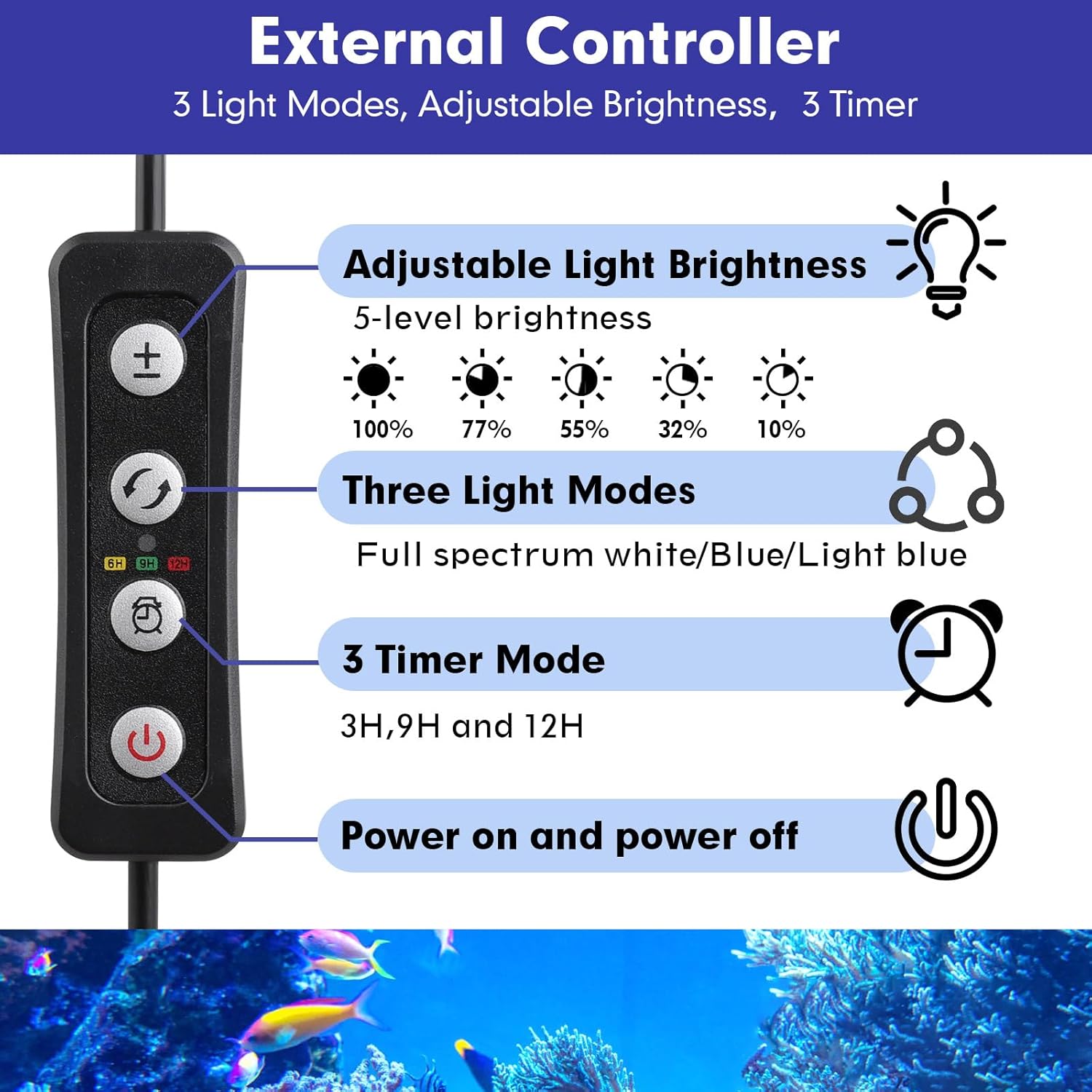 hygger 36W Saltwater Aquarium Light, Reef Light for Corals with Timer Adjustable Color and Brightness, Fish Tank Light with Controller for Marine Aquarium LED 16 to 20-Inch