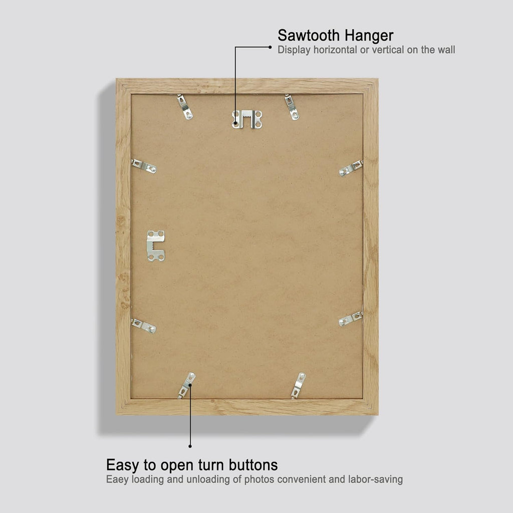 11x14 Picture Frame Set of 4, Made of Glass and Natural Oak Wooden Frame, Display 8x10 Pictures with Mat or 11 x 14 Posters without Mat for Wall Mounting, Gallery Photo Frames