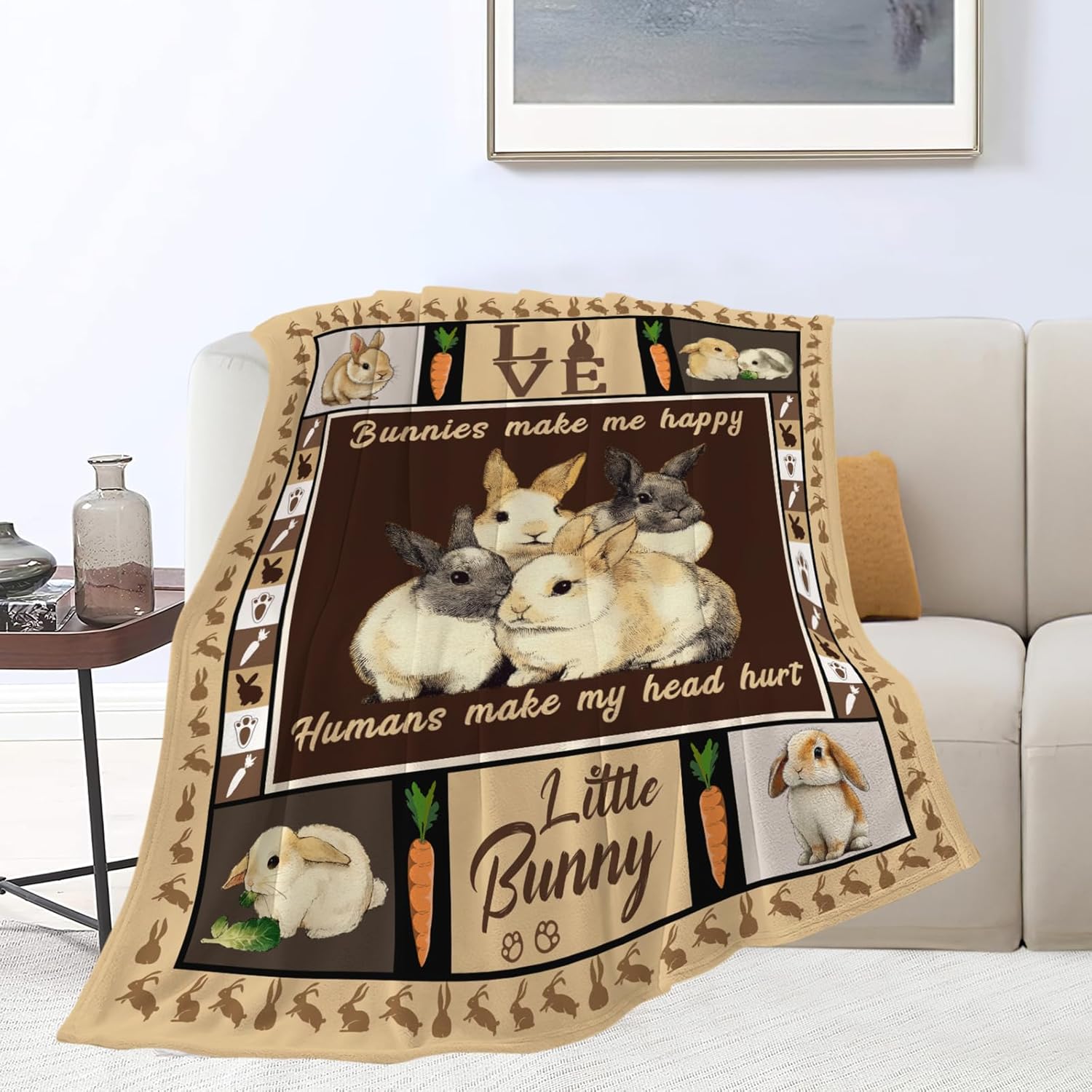 Bunny Throw Blanket Rabbit Bunny Stuff Gifts for Kids Girls Boys Adults Women Men Soft Cozy Warm Plush Fluffy Fuzzy Fleece Blanket 50''X60''