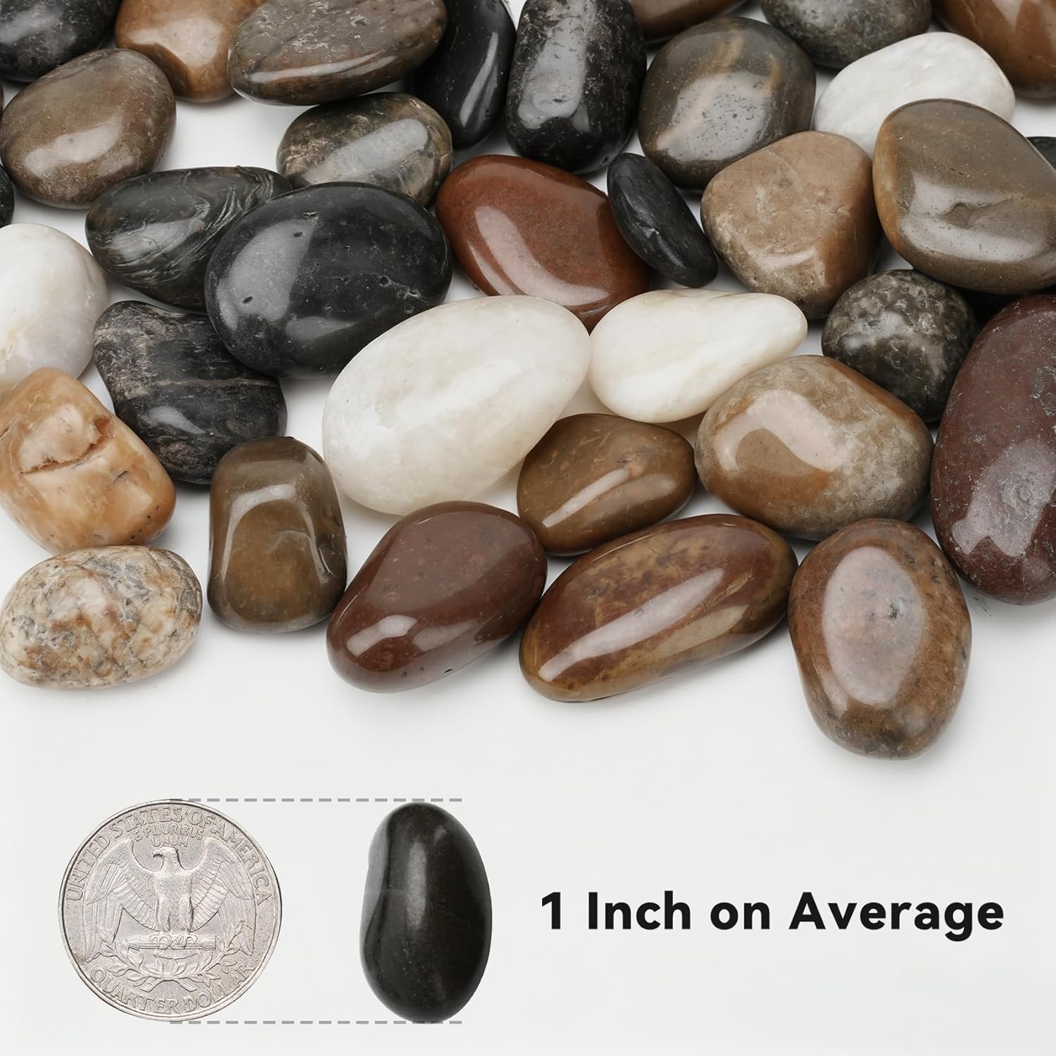 Onlyfire 15lb Polished Pebbles, 1" Natural Decorative Mixed Color River Rocks Aquarium Gravel Stones for Landscaping, Indoor Plants, Vase, Succulent, Fish Tank