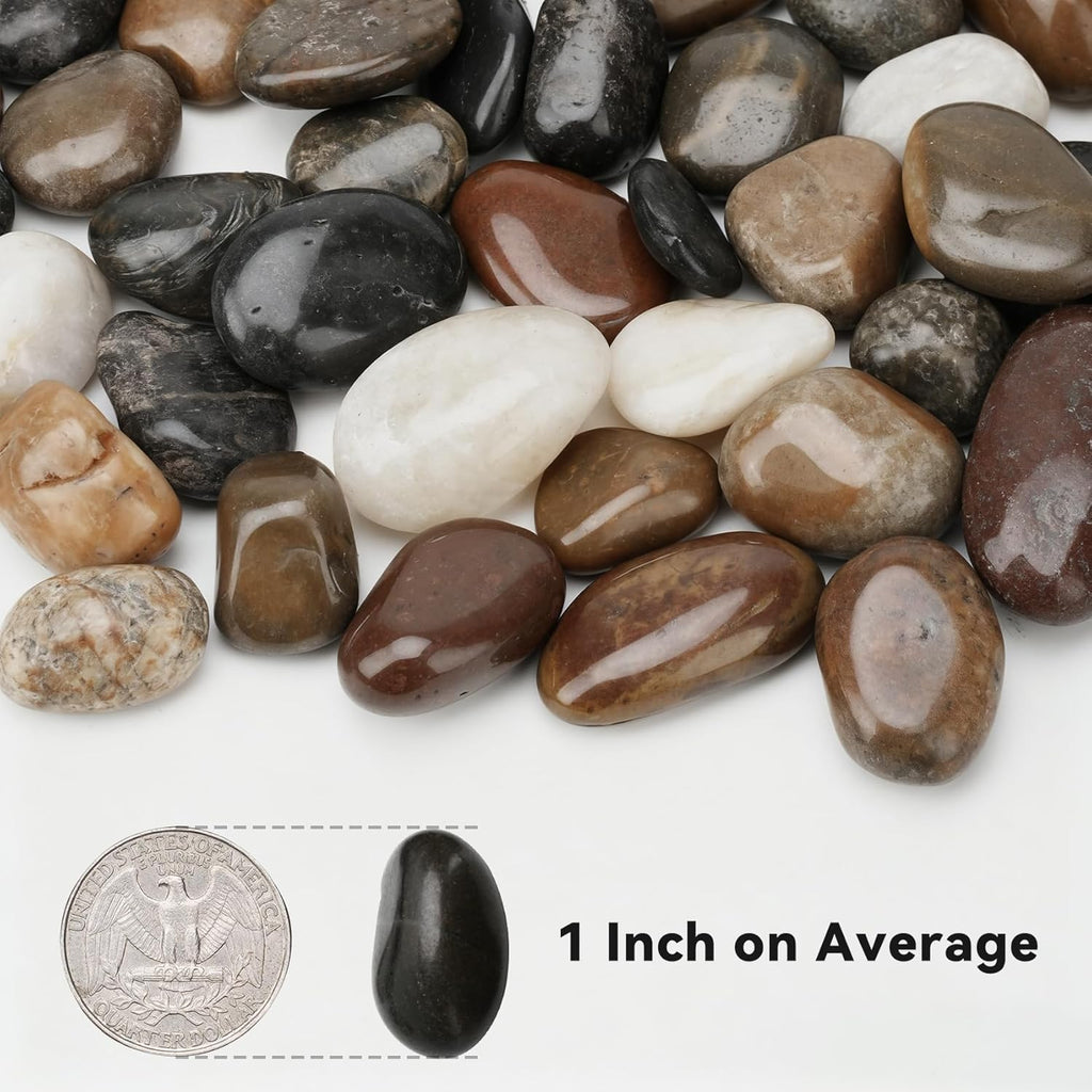 Onlyfire 5lb Polished Pebbles, 1" Natural Decorative Mixed Color River Rocks Aquarium Gravel Stones for Landscaping, Indoor Plants, Vase, Succulent, Fish Tank