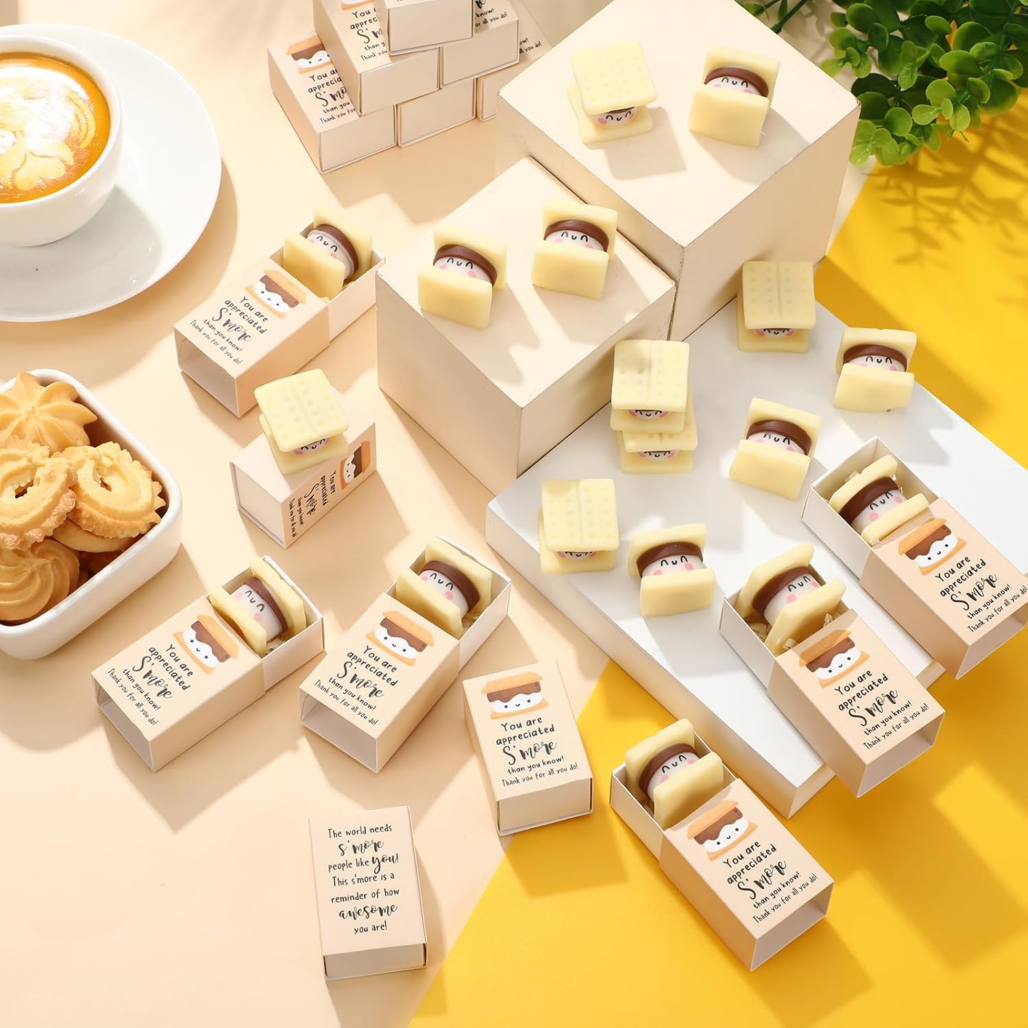 Wettarn 80 Sets Appreciation Gifts Luminous S'more Stress Balls with Thank You Gift Boxes for Employee Coworker Teacher Office Team Positive Desk Decor Relief Toys