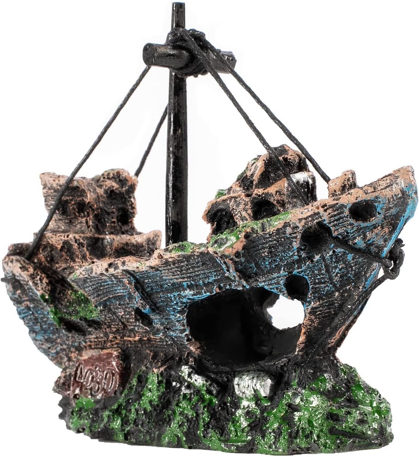 Fish Tank Shipwreck Decoration, Ship Aquarium Sunken Treasure Landscaping, Old Pirates Ship Resin Crafted for Fish Hideout
