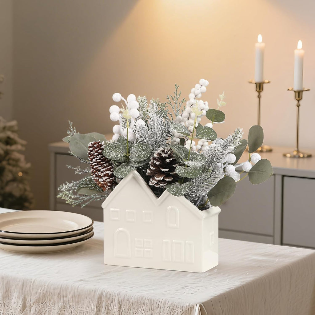 Small Christmas Tree Table Decorations, Artificial Mini Christmas Tree with Pine Cones, Christmas Plants Decorations in Ceramic Pot, Tabletop Ornaments for Home Indoor Fireplace Dining Table Decor