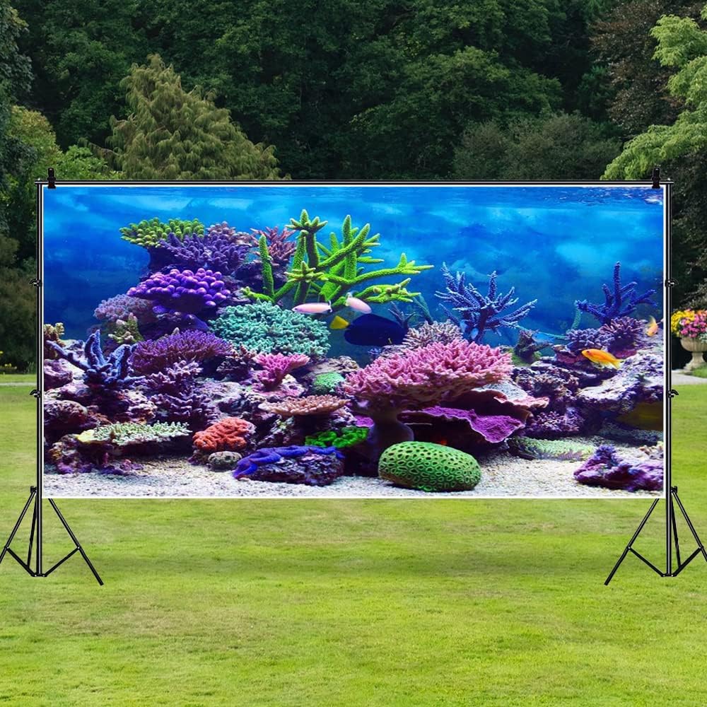 AOFOTO 20x10ft Under The Sea Backdrop Underwater Seascape Coral and Fish Aquarium Large Photography Background Marin Ocean Diving Atoll Reef Summer Birthday Adult Portrait Photoshoot Studio Props