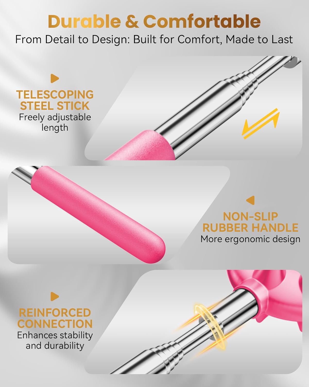 Telescoping Back Scratcher with 5 Detachable Heads, Gifts for Christmas, Stocking Stuffers for Men, Women, Him, Her, Dad, Funny White Elephant Gifts for Adults, Gift Box Included
