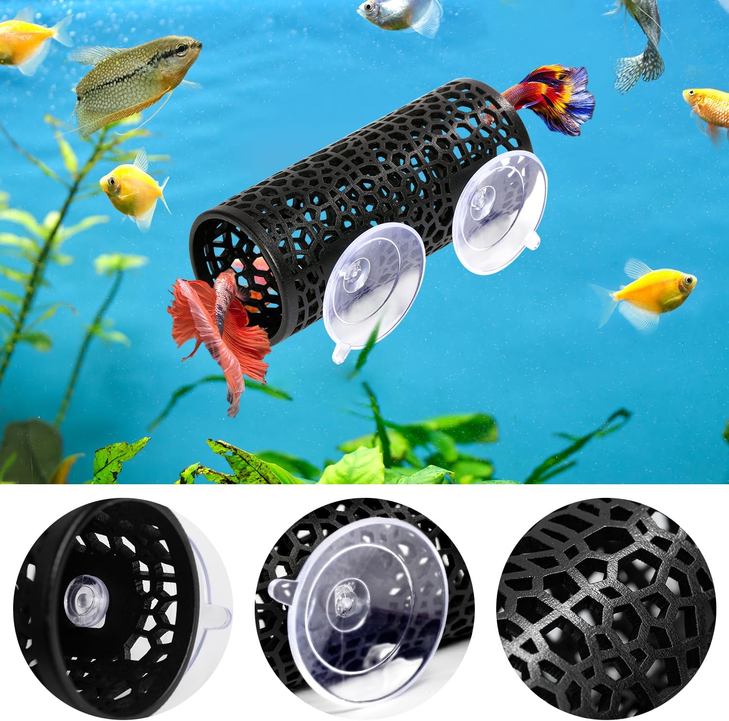 Abizoo Betta Fish Toys - Betta Tunnel Black, Small Hole Hollow Cave, Safer for Small Fish & Shrimp, Aquarium Decor & Hideout Tube
