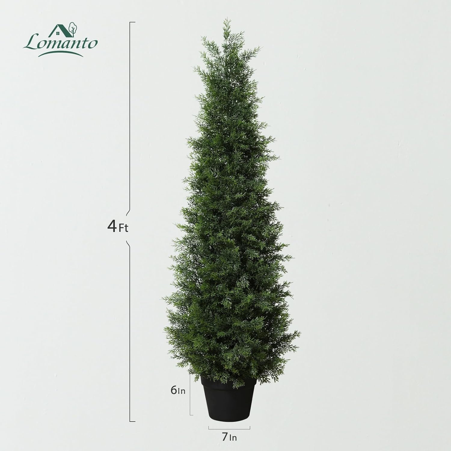 LOMANTO Outdoor Artificial Topiary Cedar Tree 4Ft UV Rated Potted Plants 2Pack Fake Tree for Porch Decor Faux Pine Plant for Perfect Housewarming Gift