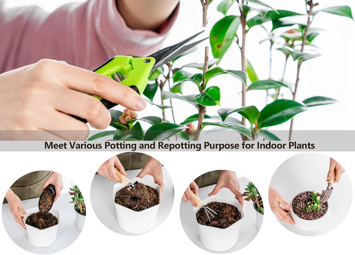 Josteve 5Pcs Succulent Tools Mini Garden Small Gardening Tools Indoor, Pruning Shear Gardening Scissors, Hand kit for Bonsai, Cactus, Fairy, Houseplant of Transplanting, Repotting, Seedling Soil