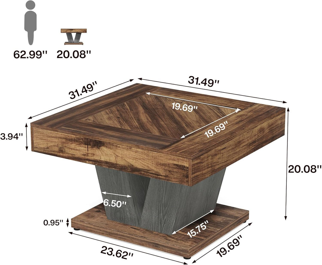 Tribesigns Square Coffee Table, Wood Center Table for Living Room, 31.5" Modern Cocktail Tea Accent Table, Rustic Brown & Black