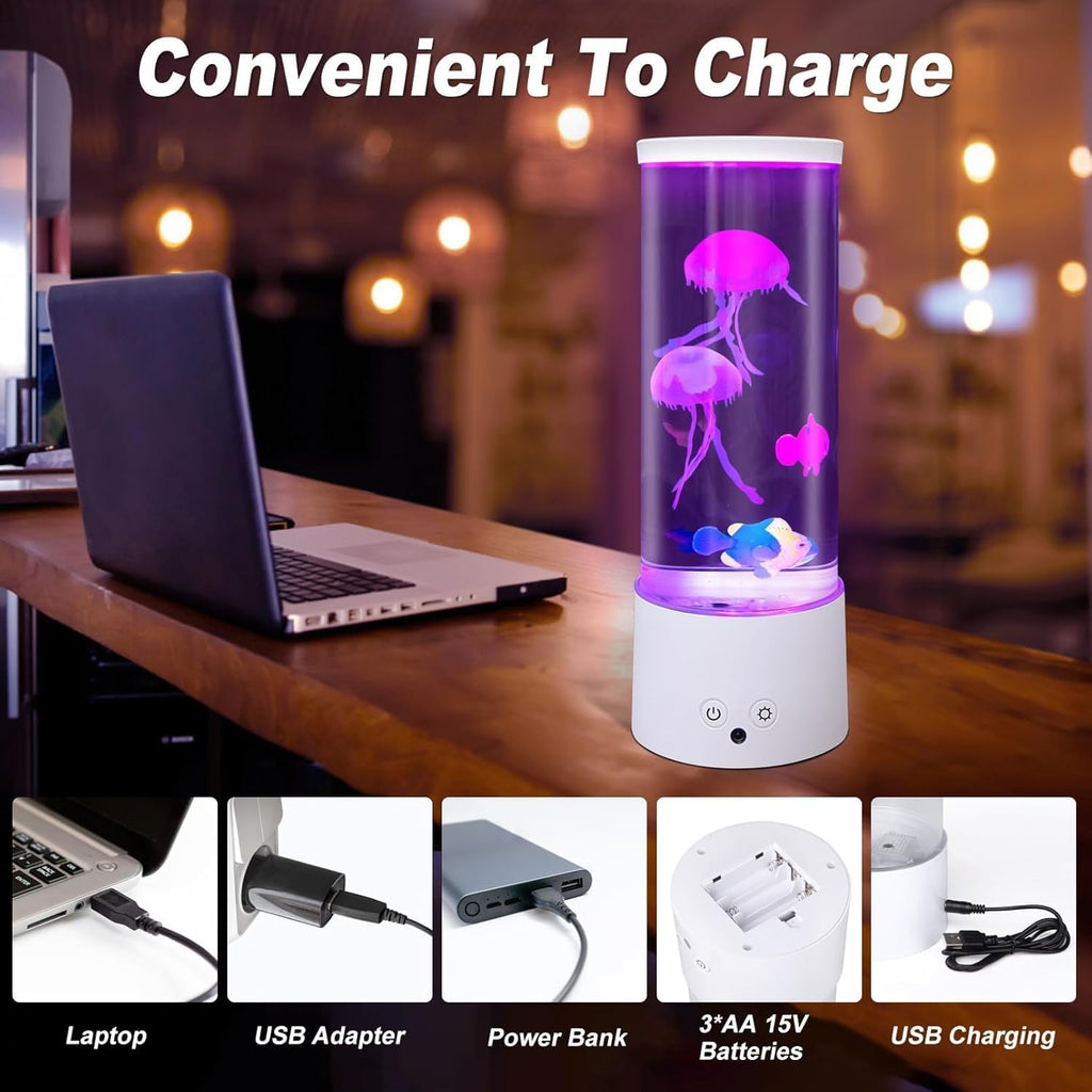 Jellyfish Lamp, Electric Jellyfish Lighting, Jelly Fish Tank Table Aquarium Lamp with 17 Colors, Floating Jelly Fish Night Light Present Decorations for Home, Office, Adult, Kids (White)