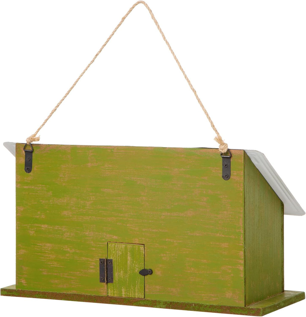 Glitzhome 14" Hanging Birdhouse for Outside, Green Licence Plate Design - Spring Ready Nesting Box & Christmas Garden Gift Idea