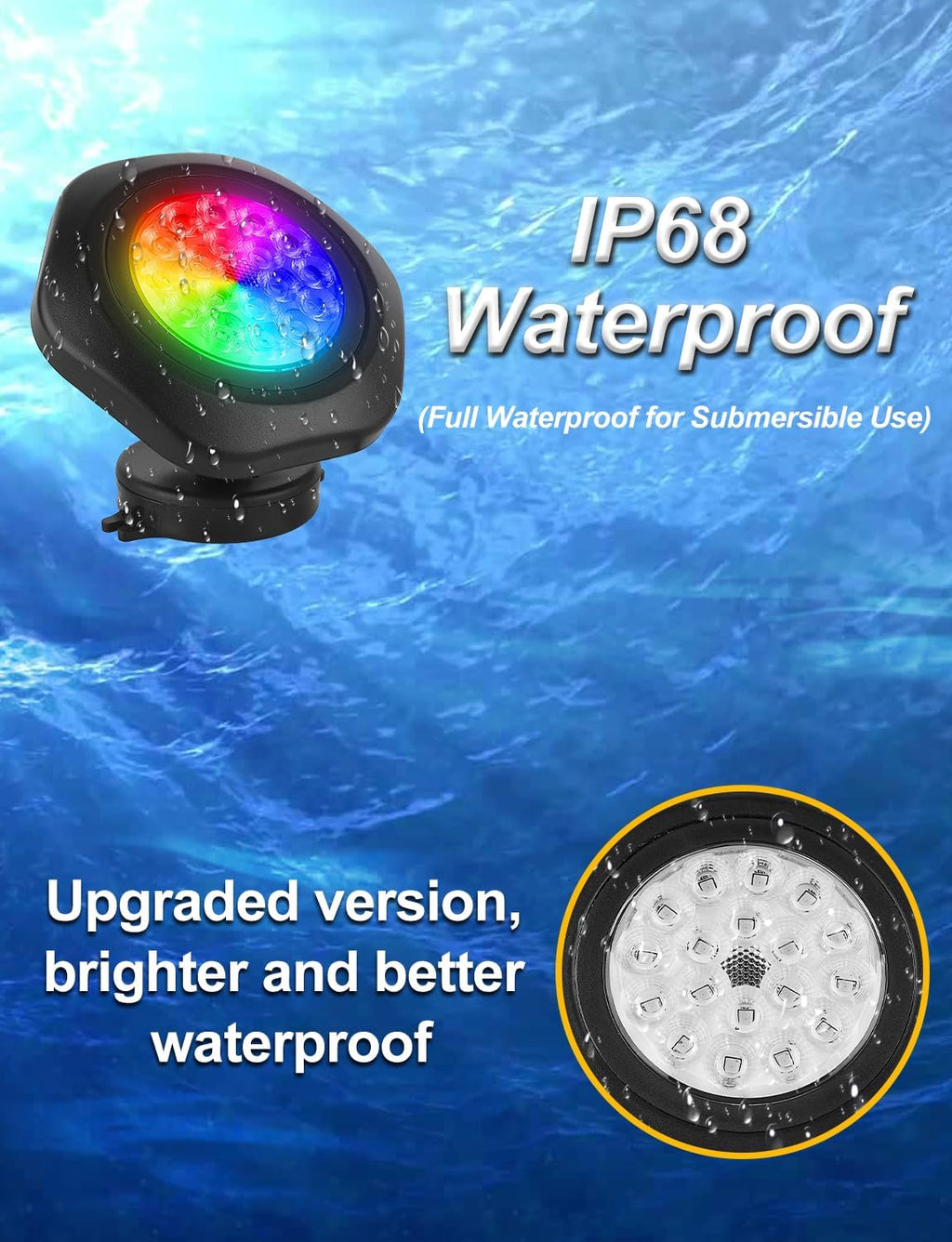 RGB Underwater Pond Lights, Super Bright 18 LED Submersible Fountain Lights Color Changing Spotlights, Bluetooth APP Control IP68 Waterproof for Fish Aquarium Tank Garden Yard Pool(Set of 8)