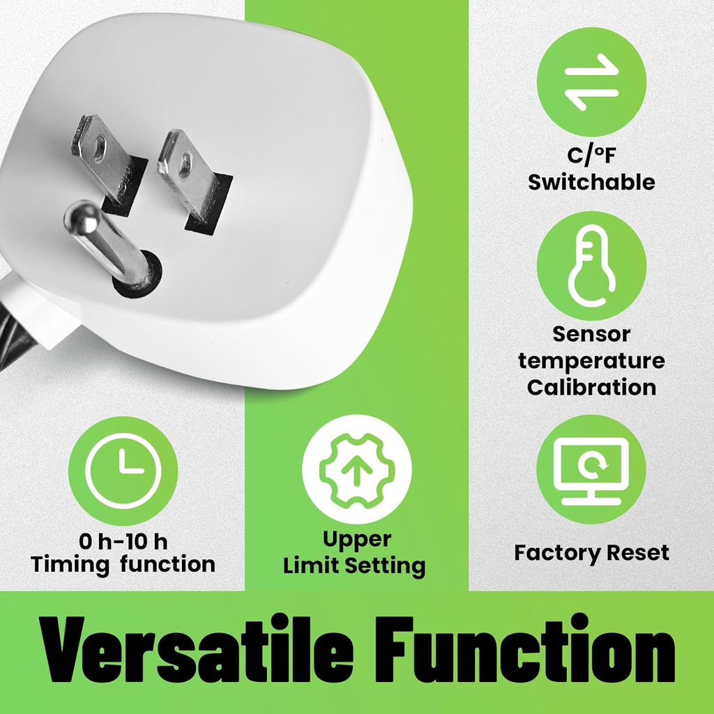 Digital Temperature Controller Outlet, Plug in Thermostat Switch 34-140°F, Timer Range 0h-10h,for Pipe Heating Reptile Greenhouse Aquarium Brewing Seedling Breeding and Hatching 110-120V 10A