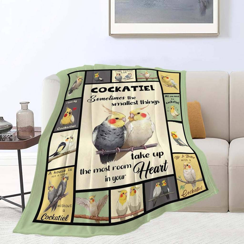 Parrot Bird Throw Blanket Cute Cockatiel Stuff Gifts for Kids Girls Boys Adults Women Men Soft Cozy Warm Plush Fluffy Fuzzy Fleece Blanket Decor 50''X60''