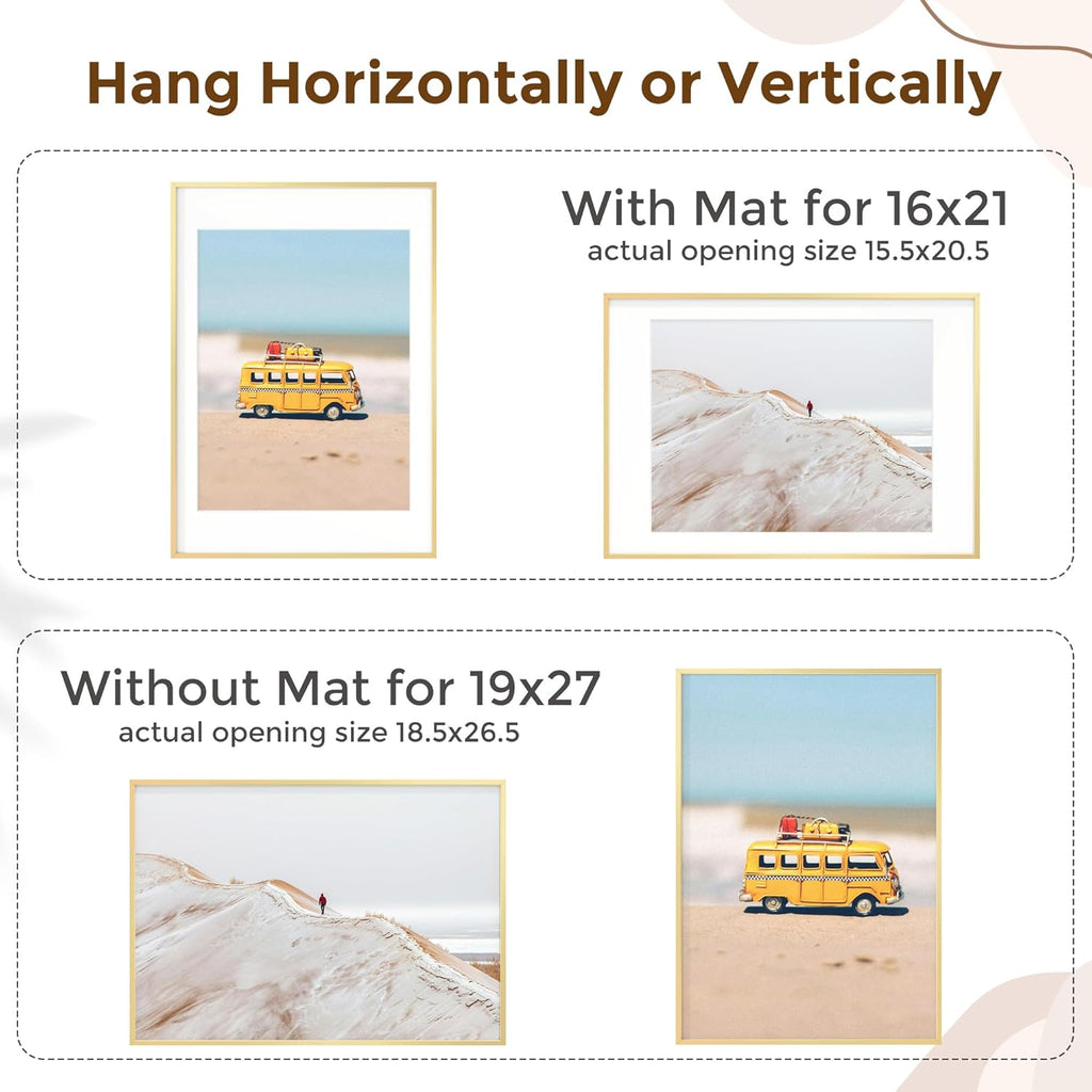 Fun Memories 19x27 Picture Frame, Metal Picture Frame Wall Mounting Horizontally or Vertically - Poster Frame Simple and Elegant Decor for Wall - 1 Pack - Gold