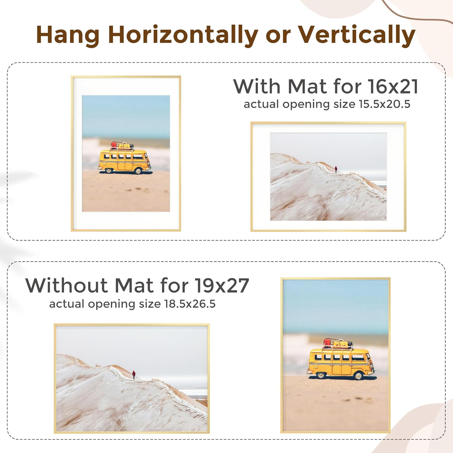 Fun Memories 19x27 Picture Frame, Metal Picture Frame Wall Mounting Horizontally or Vertically - Poster Frame Simple and Elegant Decor for Wall - 1 Pack - Gold