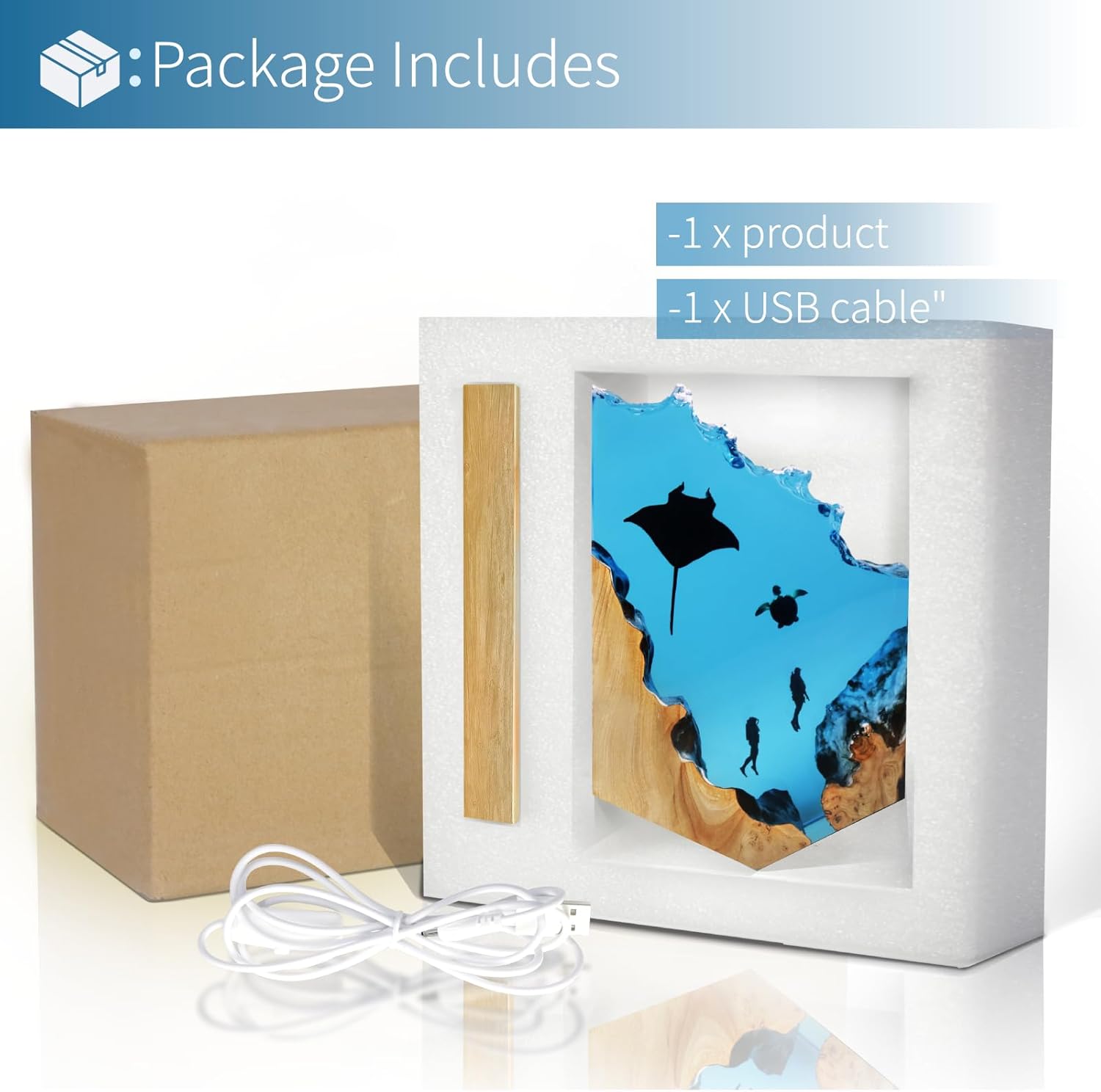 Epoxy Resin Lamp, Ocean Night Light,Artistry Home Decor Bedside Nightlight, Unique Resin Lighting, Nightstand Decorations for Bedroom, Suitable for Holidays（Devilfish）