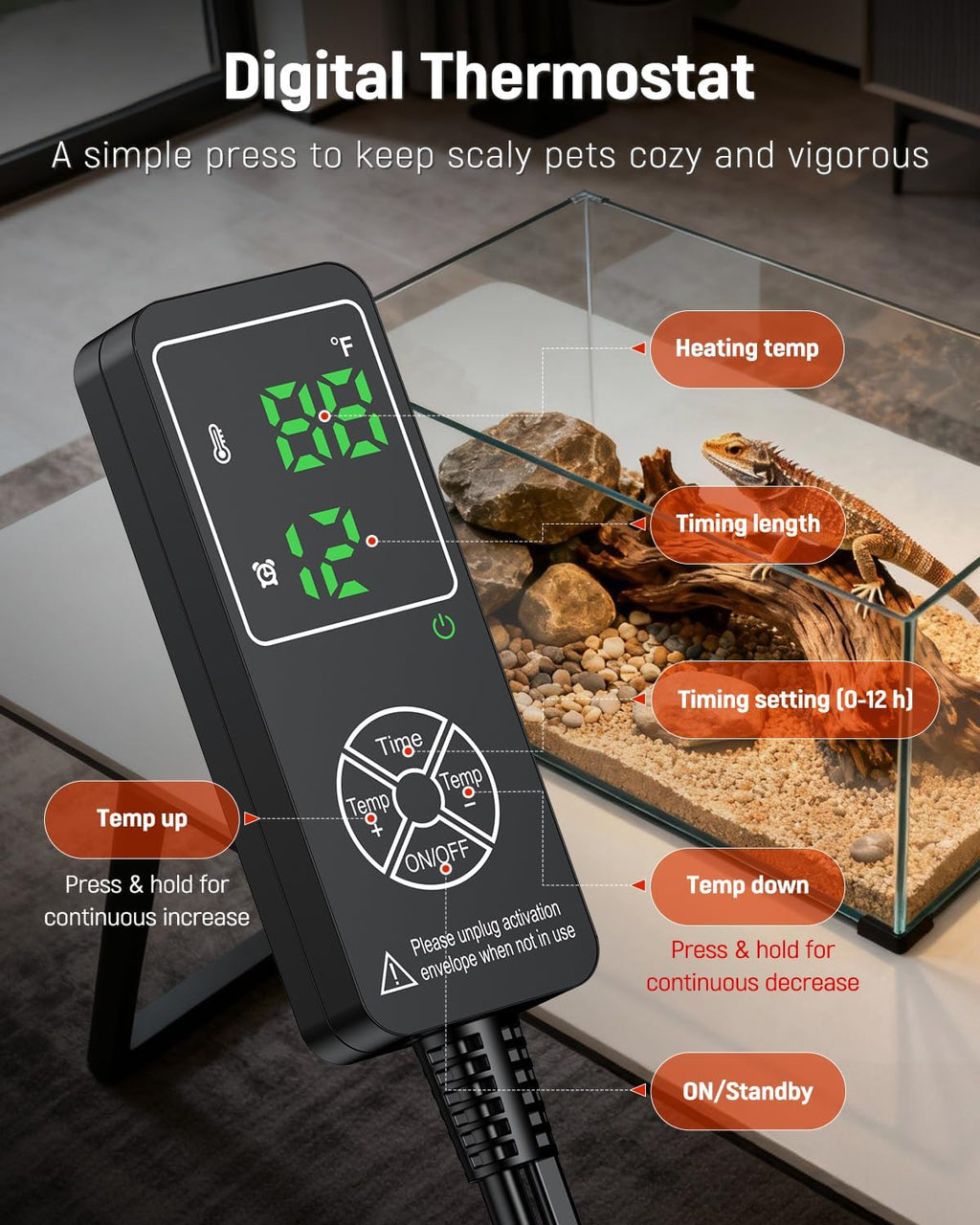 Pawfly Reptile Heat Pad with Thermostat & Timer - Reptile Heating Pad 8 x 5.9 Inch, 7 W Hermit Crabs Heating Pads, Heat Mat for Reptiles Turtles Frogs Snakes Lizards Geckos Plants Seedlings