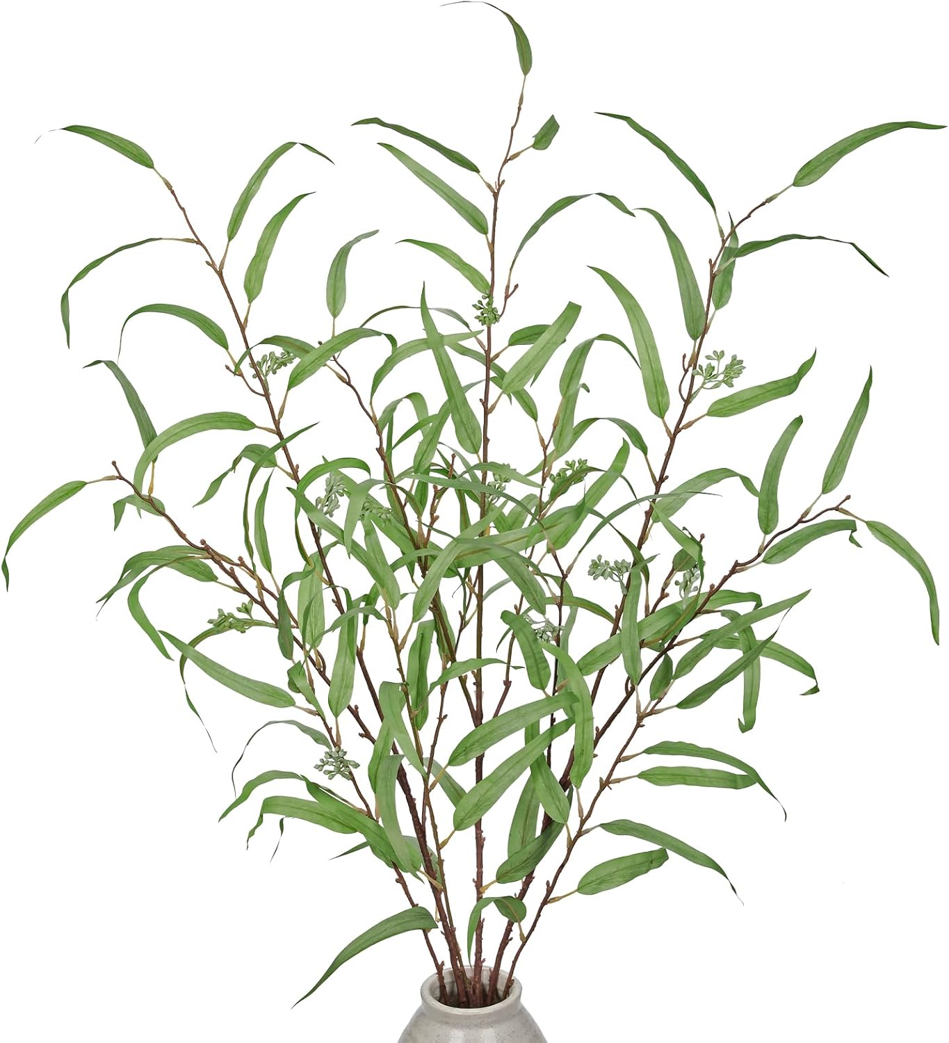 Briful 44.5’’ Tall Faux Eucalyptus Stems – Realistic Artificial Greenery Stems 3PCS Seeded Willow Eucalyptus Stems Brown Branches for Home, Office, Wedding, Bouquet, Centerpiece, Christmas Decoration