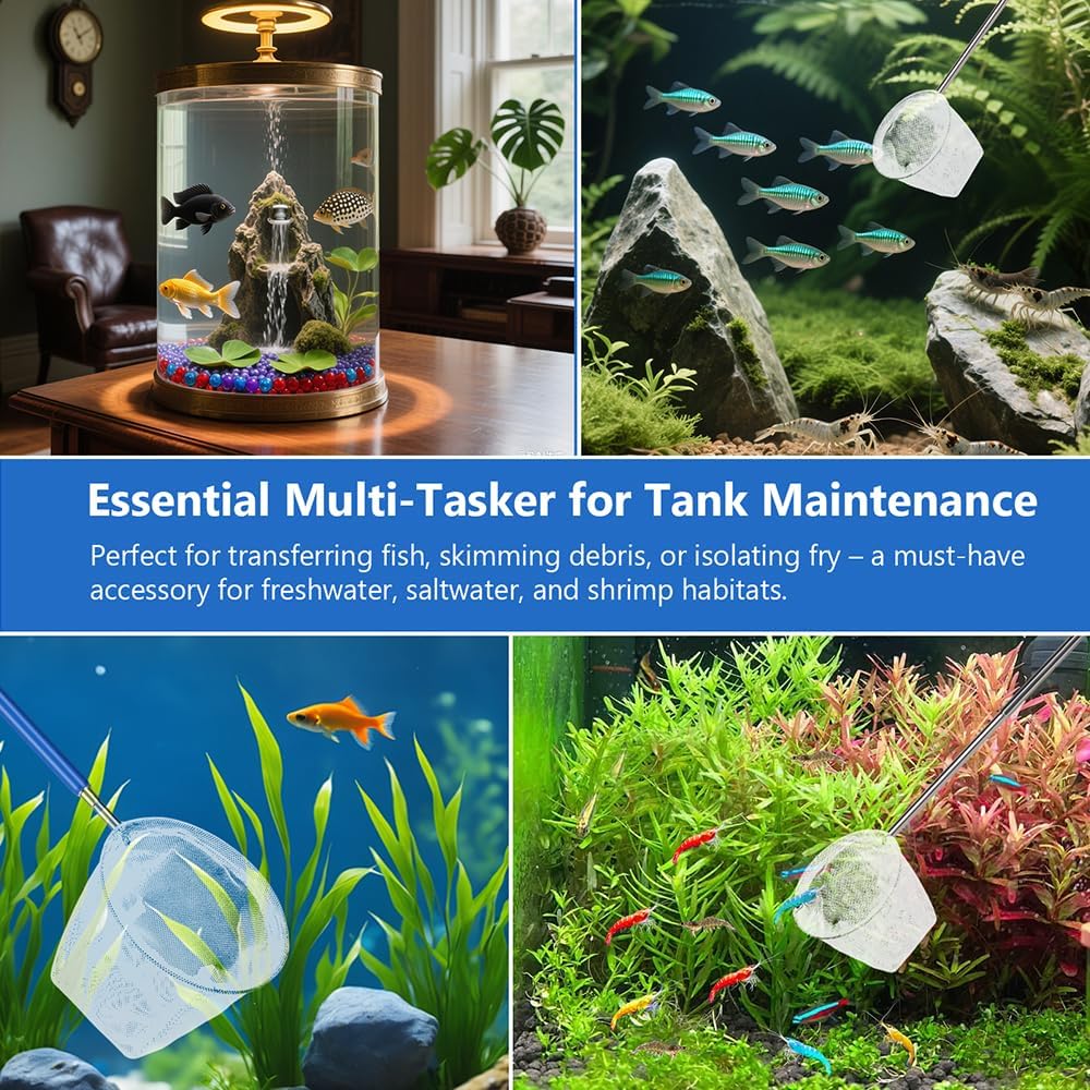 2-Pack 3 & 4 Inch Stainless Steel Fish Nets for Aquarium - Gentle Nets for Small Fish, Shrimp, Fry in Fish Tanks & Aquarium Accessories
