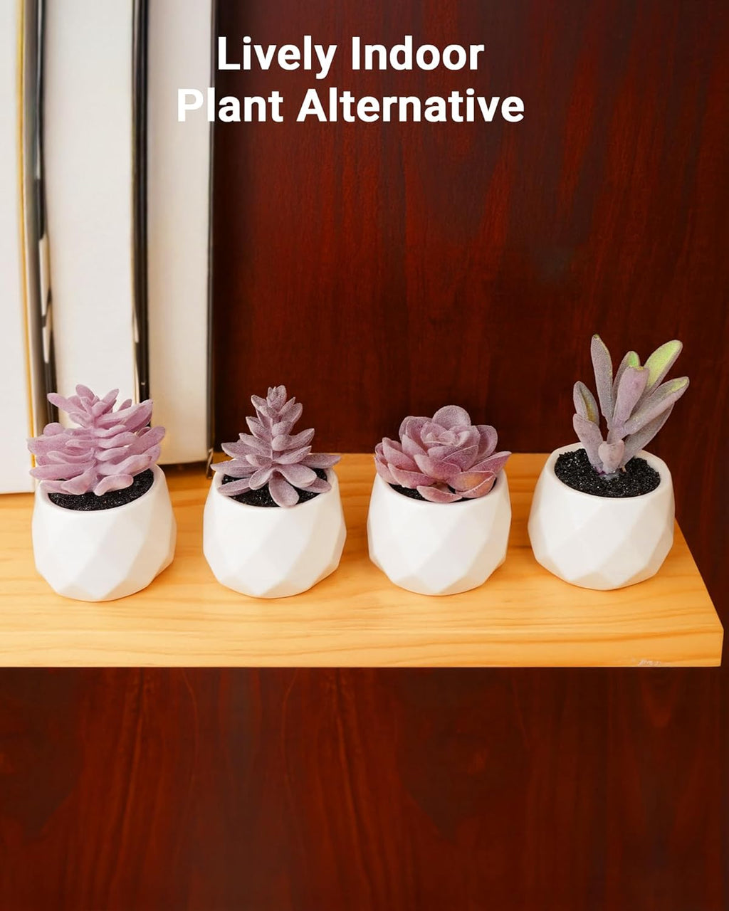 VIVERIE Mini Succulents Plants Artificial in Pots, Christmas Small Fake Plants for Home Decor Indoor for Women, White Ceramic Faux Succulents, Set of 4, Gifts for Mom-Purple