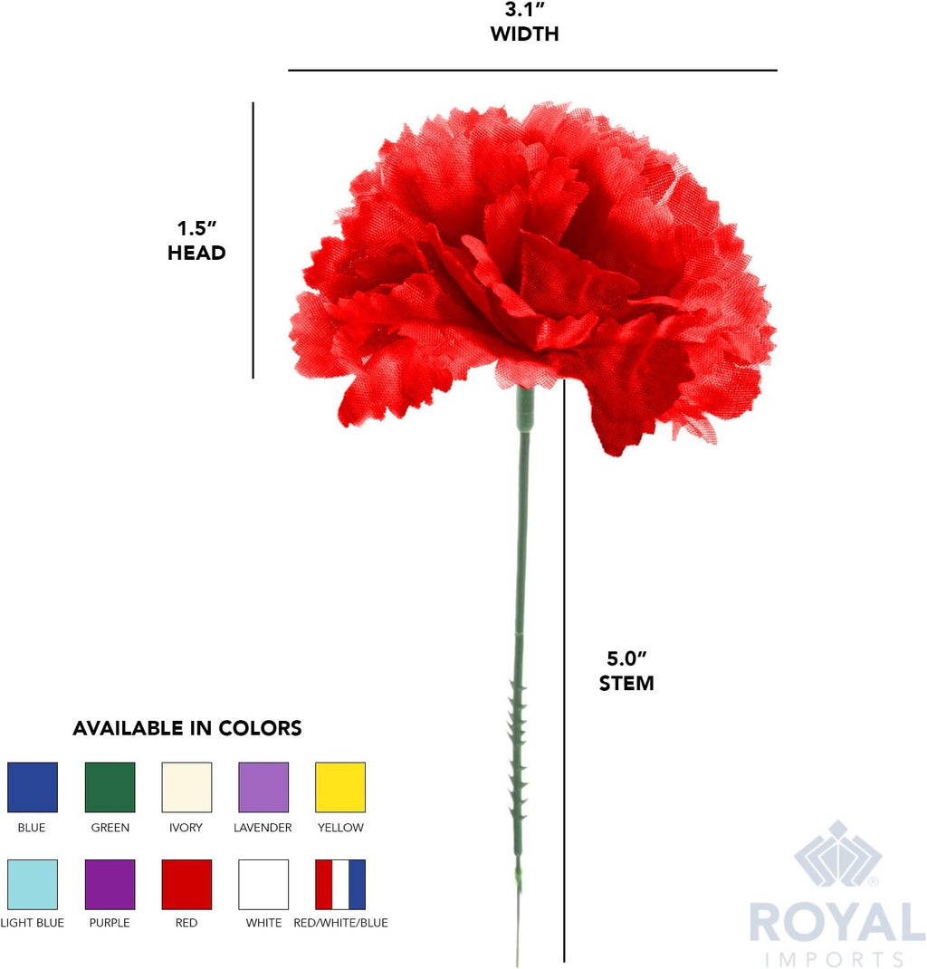 Royal Imports Artificial Carnations, Silk Faux Flowers, for Funeral Arrangements, Wedding Bouquets, Cemetery Wreaths, DIY Crafts - 100 Single 5" Stems - Ivory