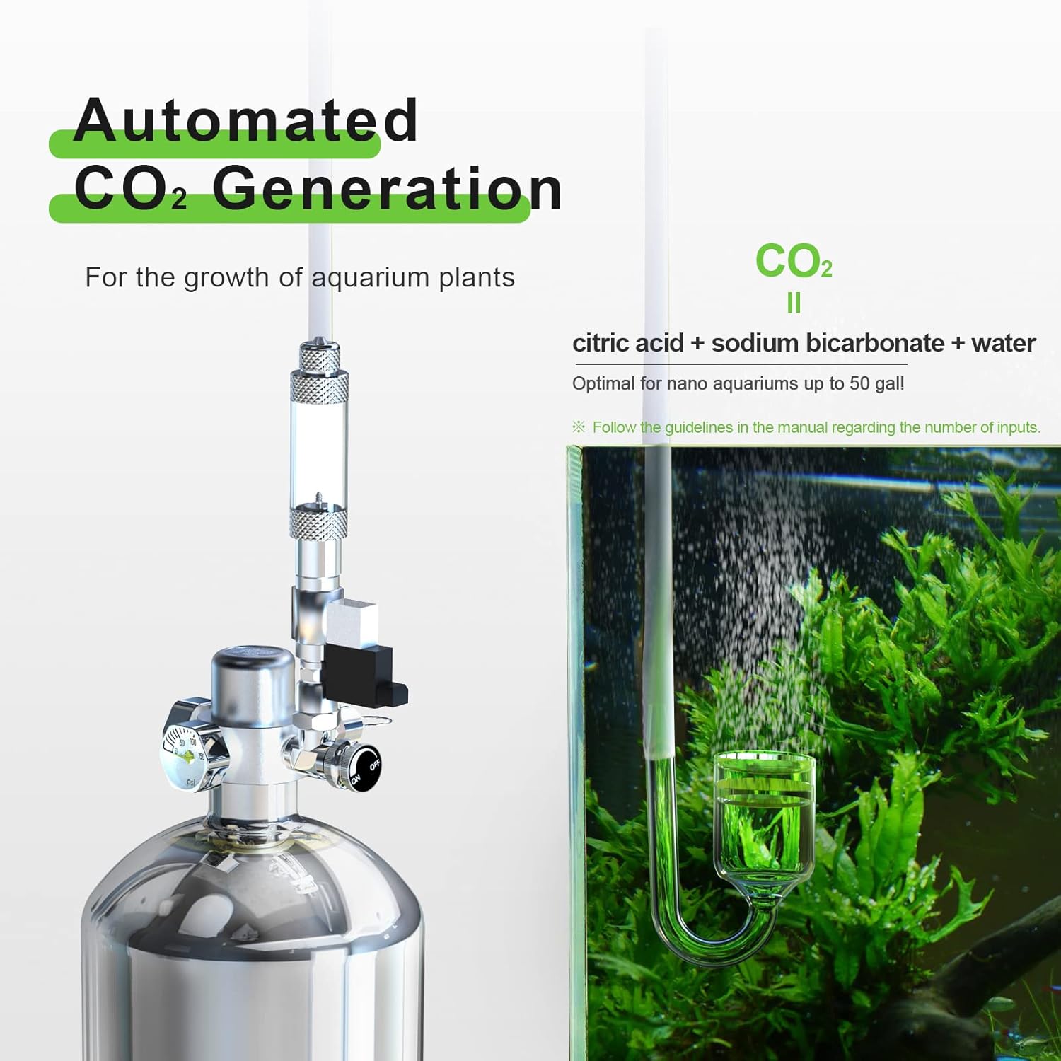 Fzone 2.5 L Aquarium CO2 Generator System Carbon Dioxide Reactor Kit with Regulator and Needle Valve for Aquarium Plants Tanks
