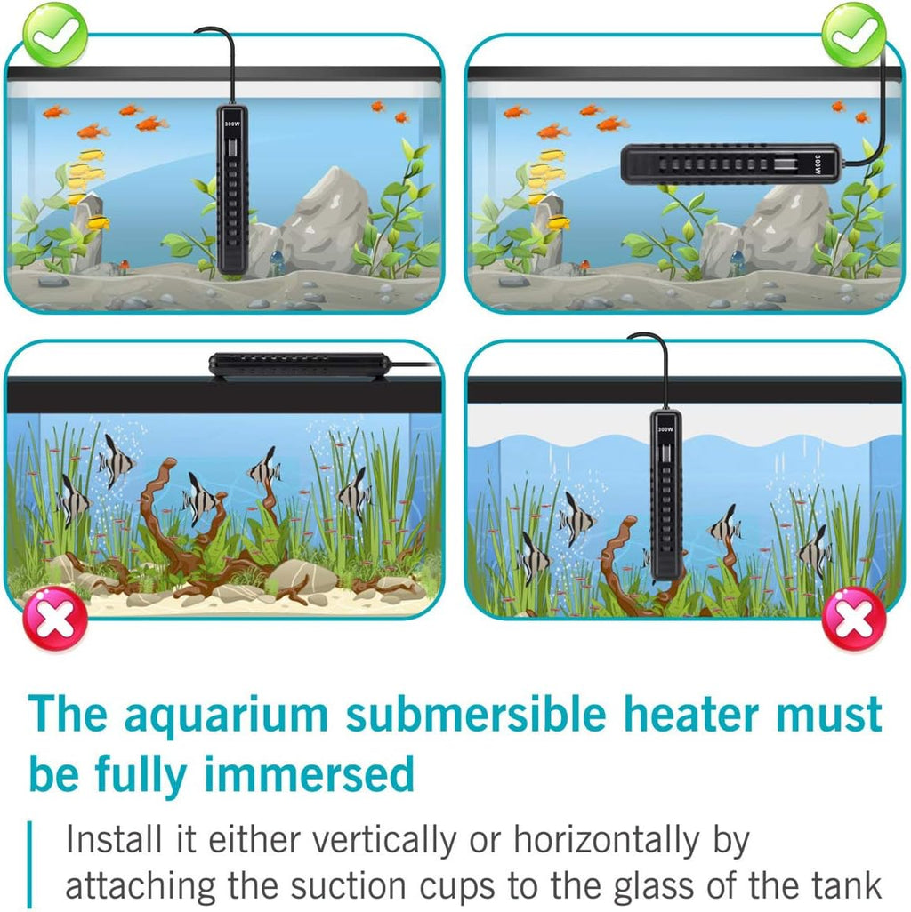 AQQA Aquarium Heater 300W for 80-95 Gallon Fish Tank Heater Aquarium Submersible Heater Betta Fish Heater Aquarium Thermostat Heater for Freshwater Saltwater Fish Tanks (300W for 80-95 Gal)