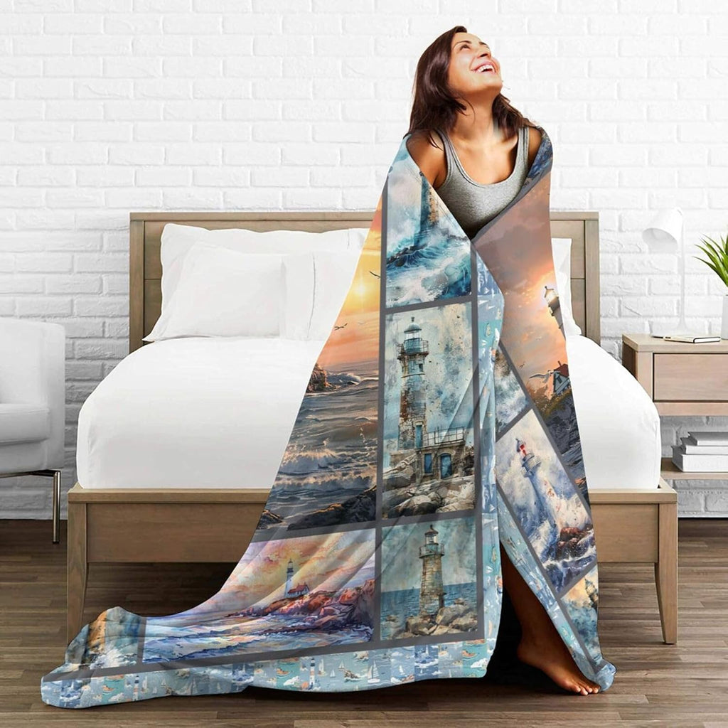 Lighthouse Blanket Nautical Throw Blanket Lighthouse Flannel Stuff Merch Cozy Decor Fleece Plush Fuzzy Warm Soft Lightweight Bedding Gifts for Girls Women Men Boy Couch Sofa 80"X60"