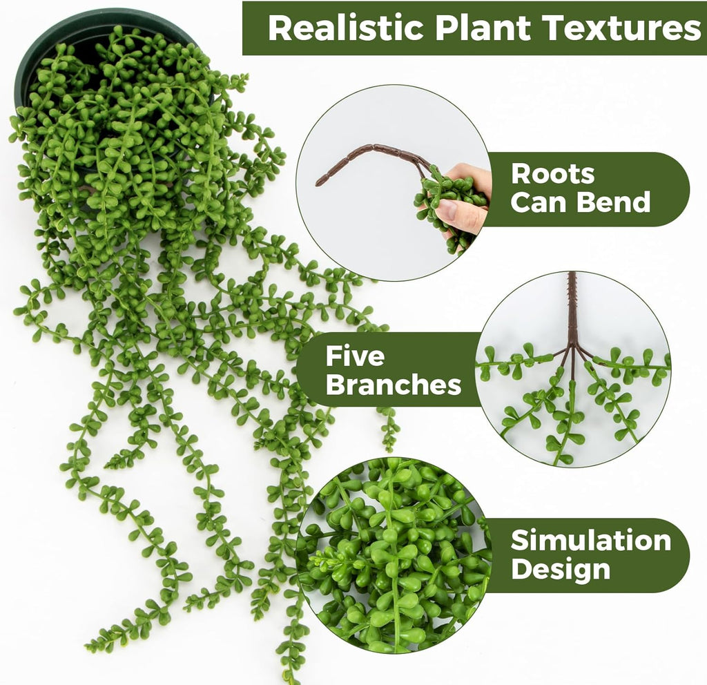 Fake Hanging Plants Artificial Decor - 3PCS String of Pearls Plant Artificial Hanging Plants Fake Succulents Vines for Bedroom Greenery Backdrop Outdoor Wall Decor Balcony Porch Home Decor28