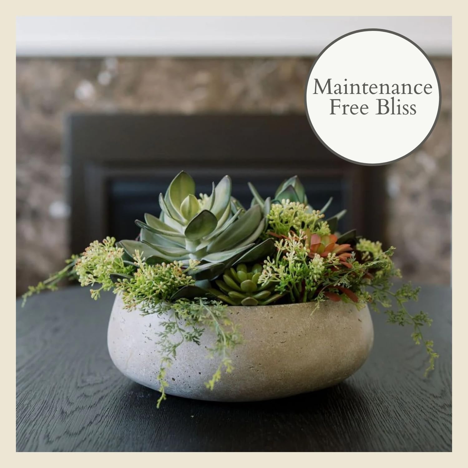 Round Faux Succulent Arrangement, 14" Premium Artificial Indoor Plant Enhances Interior Design, Display on Any Surface in Your Home Adding an Inviting Touch of Nature, Natural Planter Pot Included