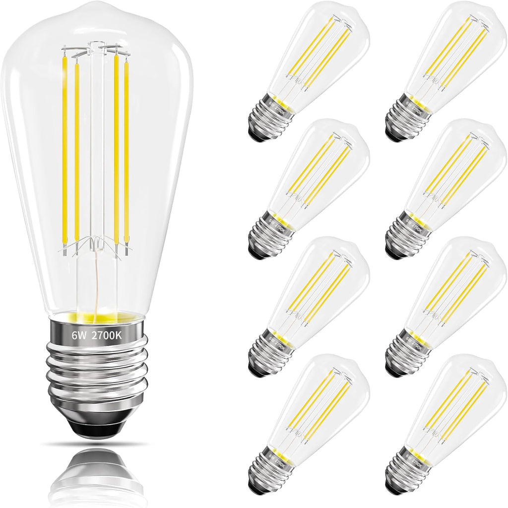Edison Bulbs E26 Medium Base 2700K Soft White, 750LM ST58 Vintage LED Filament Bulb Clear Glass, Equivalent 75W Dimmable Lights Bulb 90+ CRI for Chandeliers, Pendants, Wall Sconces, 9 Pack