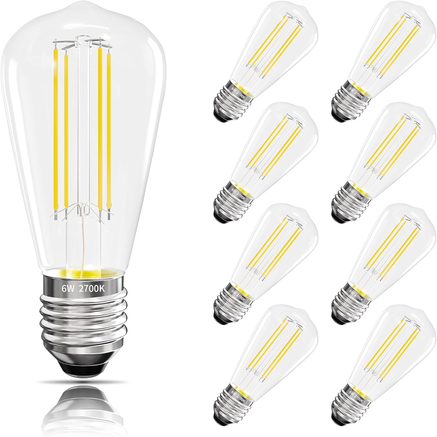 Edison Bulbs E26 Medium Base 2700K Soft White, 750LM ST58 Vintage LED Filament Bulb Clear Glass, Equivalent 75W Dimmable Lights Bulb 90+ CRI for Chandeliers, Pendants, Wall Sconces, 9 Pack