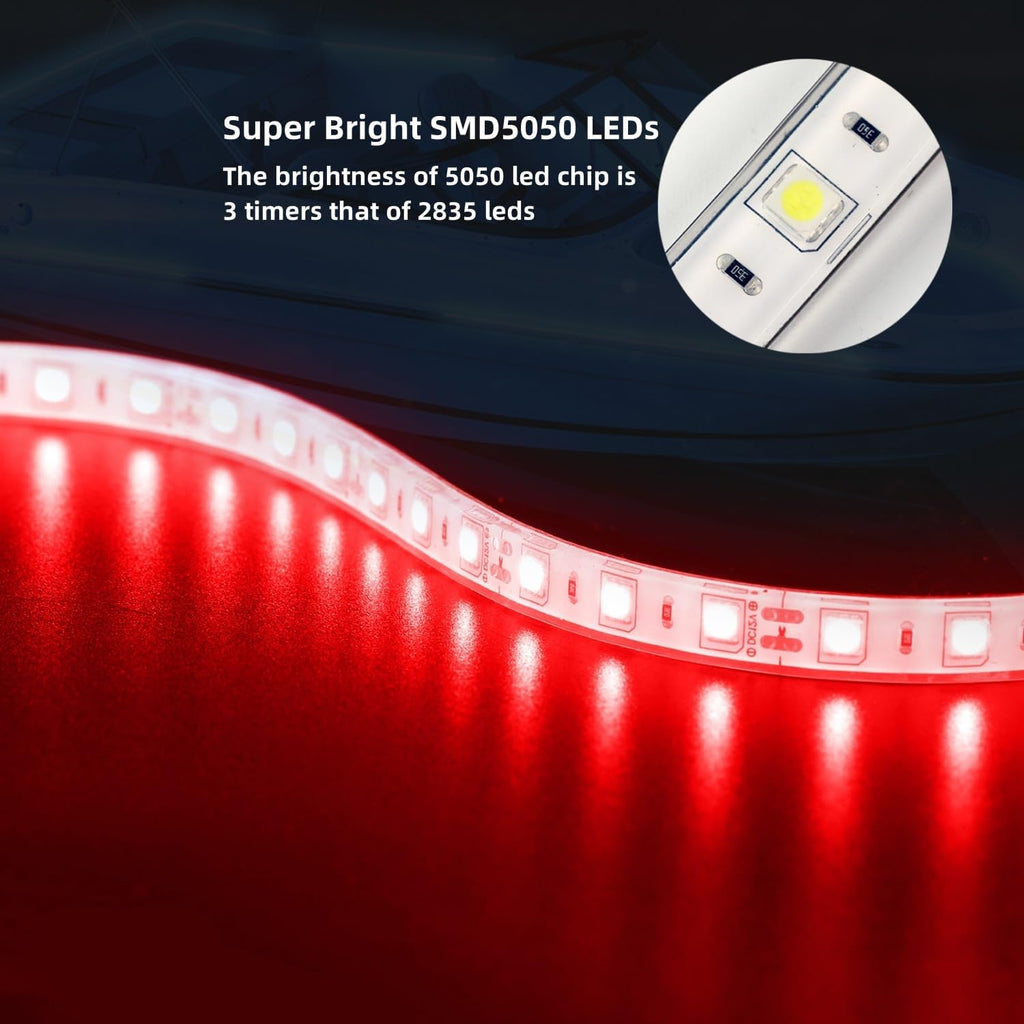Boat Marine Submersible Led Strip Lights, 4 Pcs 20 Inches 12V Super Bright Boat Interior Lights, IP68 Waterproof Marine Led Strip Lights Night Fishing Lights for Boats, Kayak (Red)