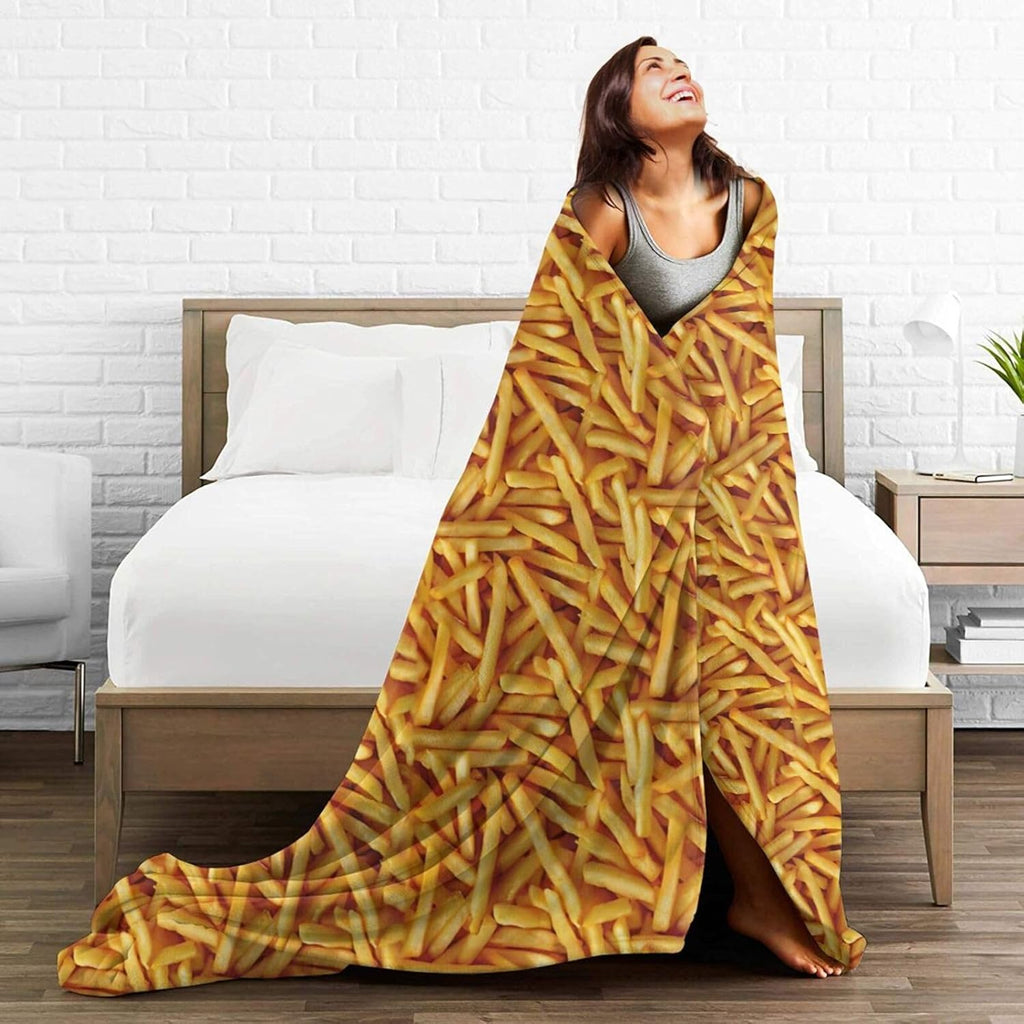French Fries Blanket French Fries Throw Blanket Fried Food Flannel Stuff Merch Cozy Decor Fleece Plush Fuzzy Warm Soft Lightweight Bedding Gifts for Girls Women Men Boy Couch Sofa 60"X50"