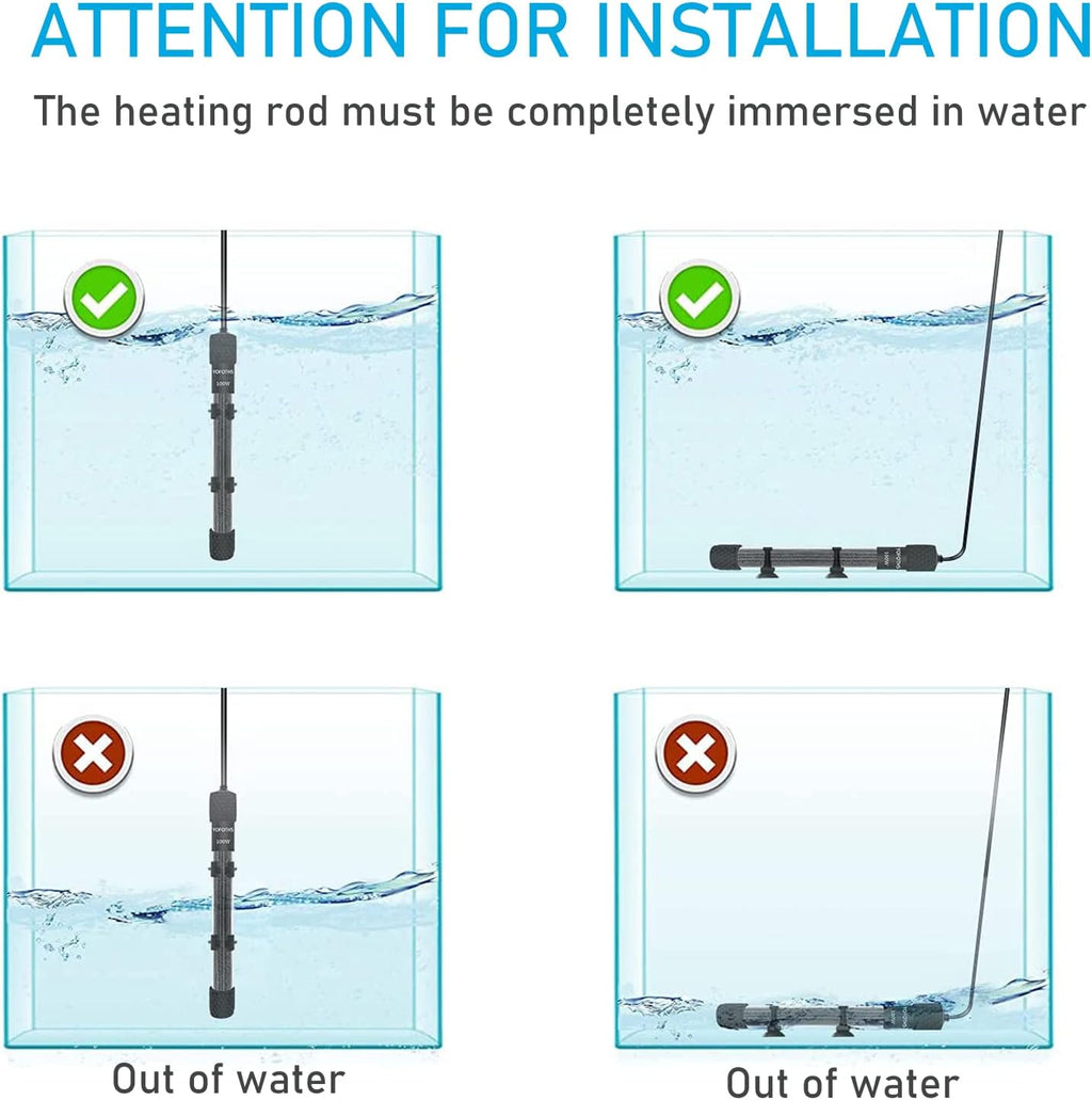YukiHalu Small Submersible Aquarium Heater, Adjustable Mini Fish Tank Heater 25W 50W 100W 200W 300W with External Temperature Controller, LED Display, Used for 5/10/20/40/60 Gallons (200 Watts)