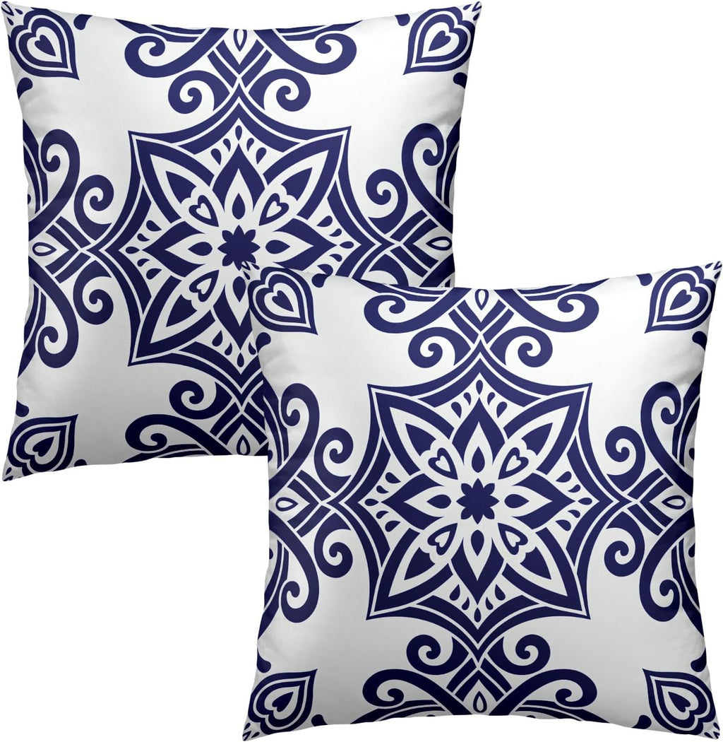 Navy Blue Symmetrical Floral Throw Pillowcases Set of 2 All-Season Soft Pillow Covers with Hidden Zipper,Durable for Sofa Bed Car Decor & Gift 18x18Inch
