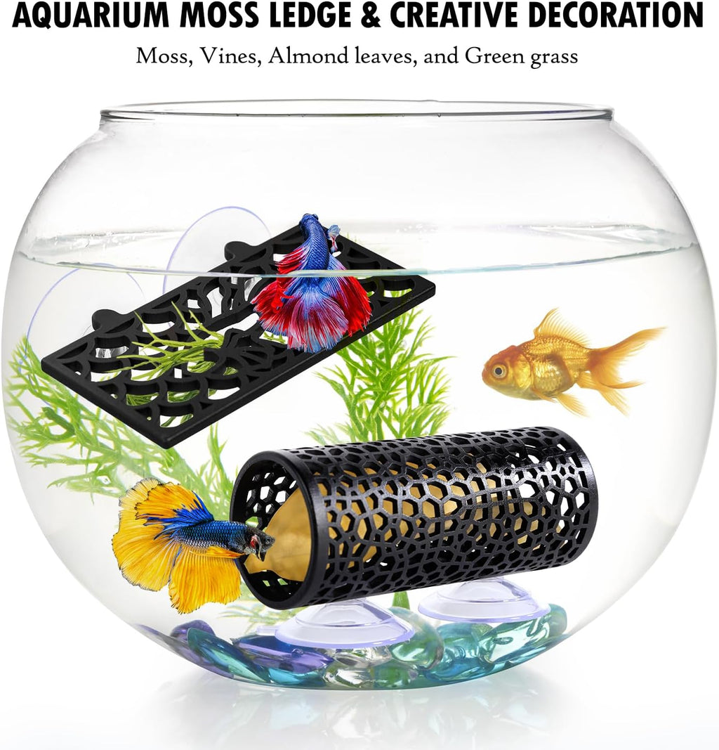 Abizoo Betta Fish Tank Accessories Decorations,Betta Tunnel Swim Tube Black Soft Edged Betta Hammock Bed, Shrimp Guppies Hideout Betta Shelter Toys, Aquarium Moss Ledge - Perfect for Betta Tanks