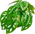 Woyrise Reptile Artificial Plants with Base, Terrarium Decor Amphibian Habitat Plant, Bearded Dragon Tank Accessories fit Gecko Lizard Chameleon Snake Frog - Monstera Adansonni